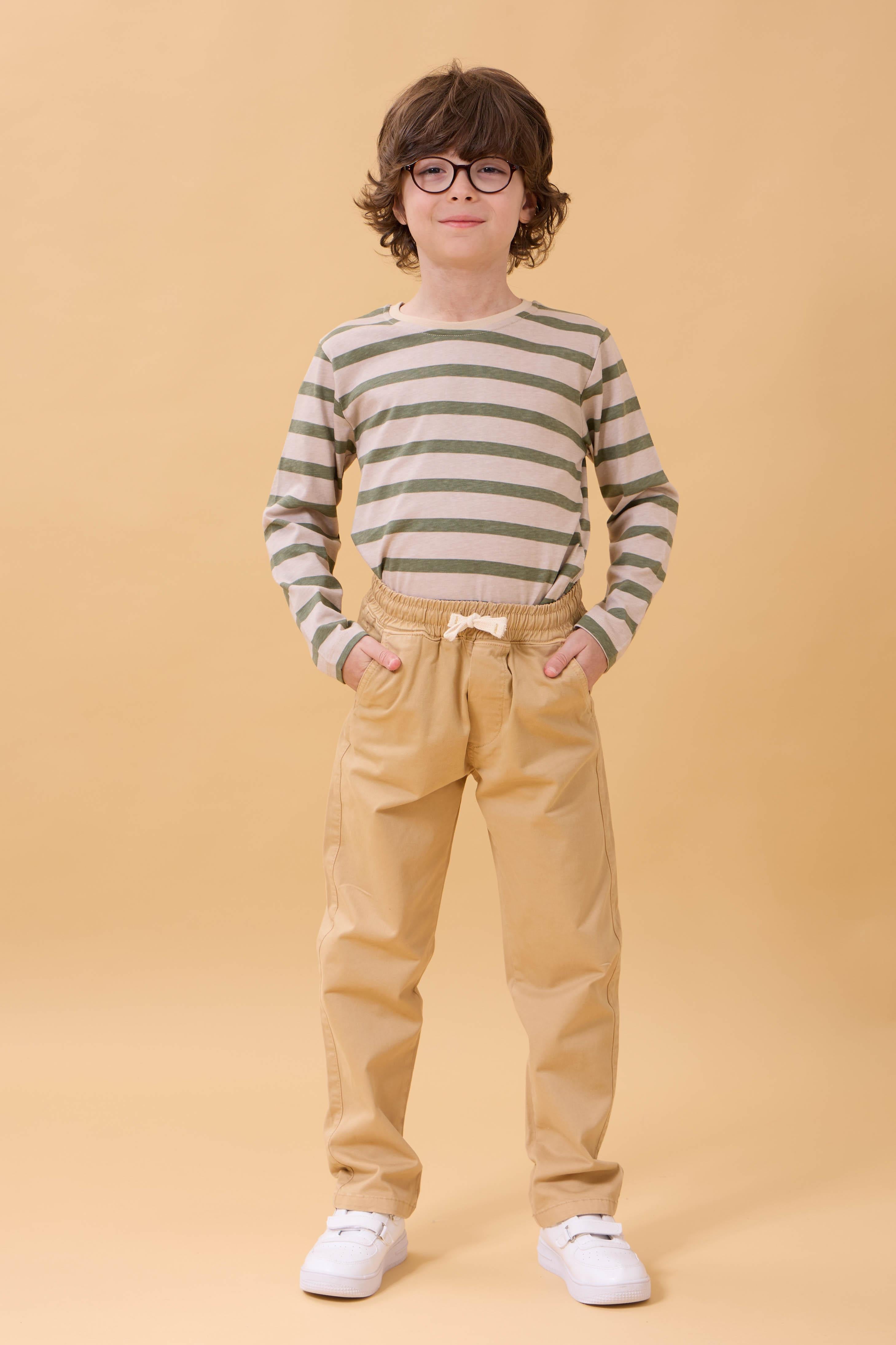 Erkek Çocuk Pamuklu Gabardin Jogger Pantolon Kahverengi