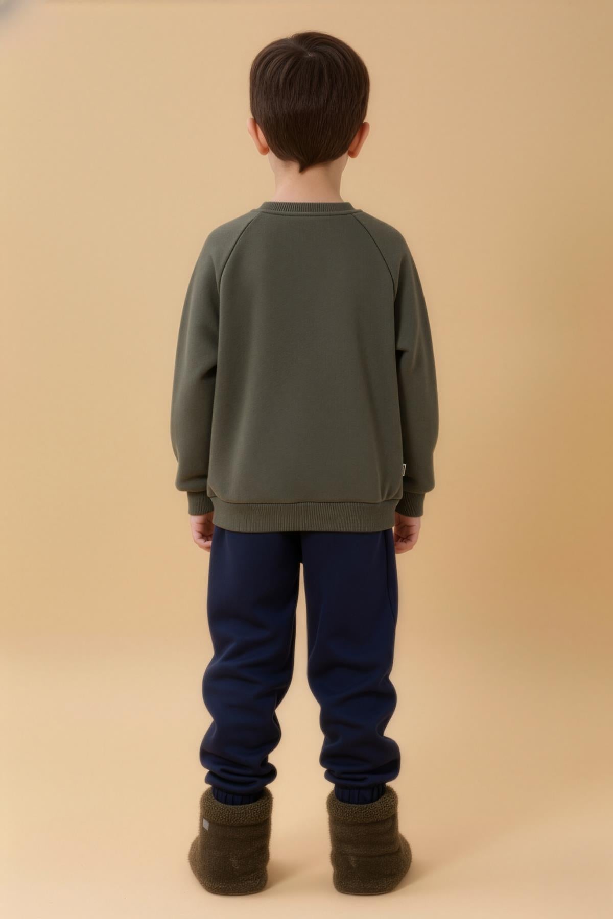 Erkek Çocuk Rahat Kalıp Cep Detaylı 2’li içi polarlı Sweatshirt