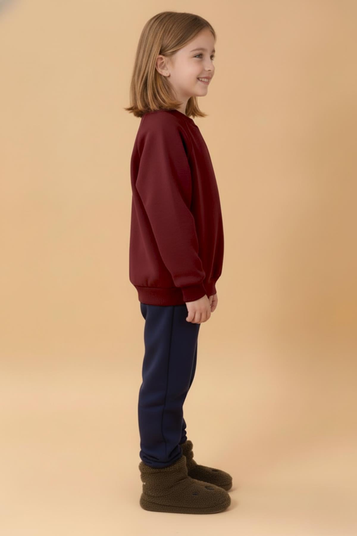 Erkek Çocuk Rahat Kalıp Cep Detaylı 2’li içi polarlı Sweatshirt – Bordo & Antrasit