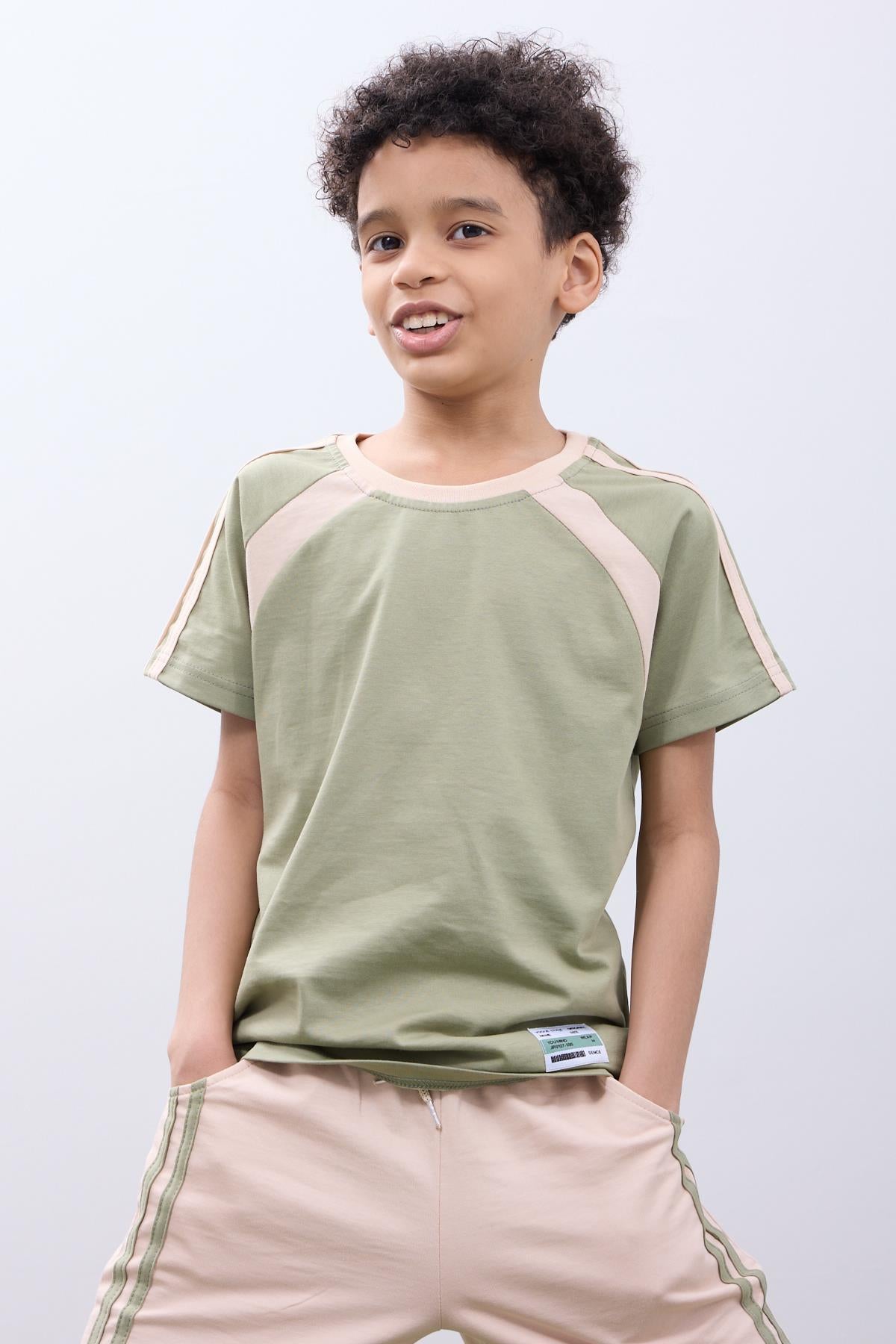 Erkek Çocuk Şortlu Takım - Haki Tişört & Taş Şort Yazlık Kombin - Perendi