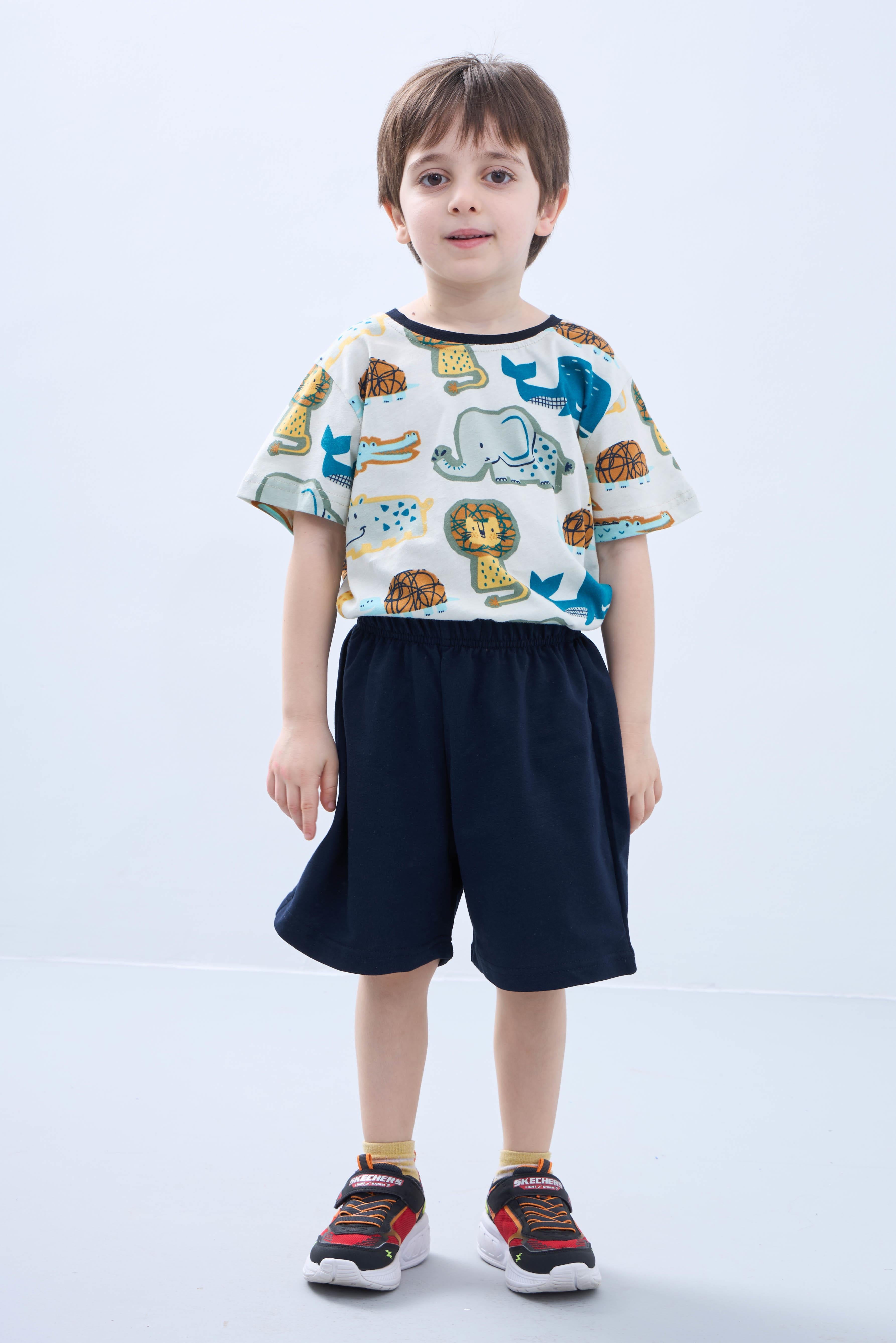 Erkek Çocuk Hayvan Desenli Şortlu Takım