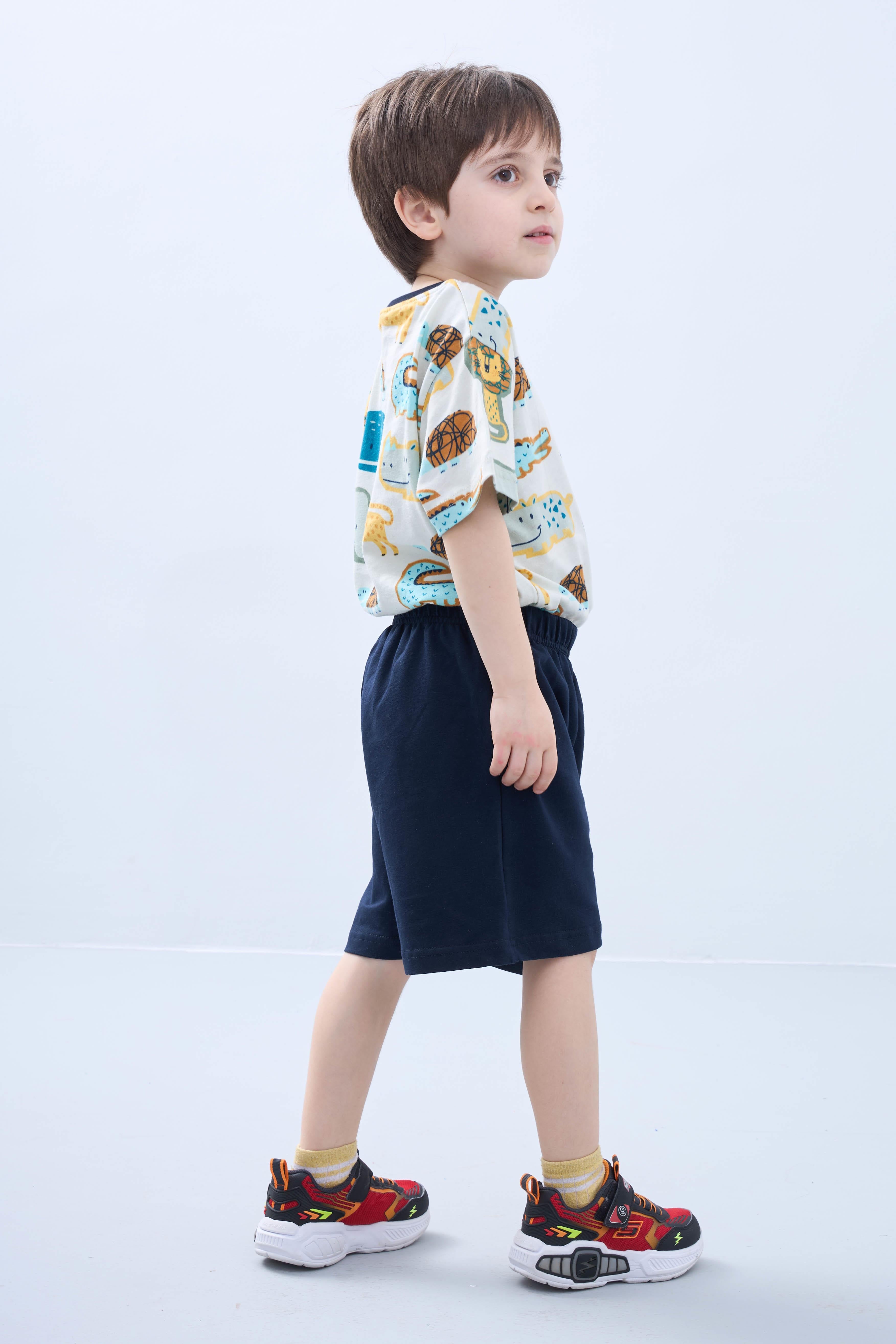 Erkek Çocuk Hayvan Desenli Şortlu Takım