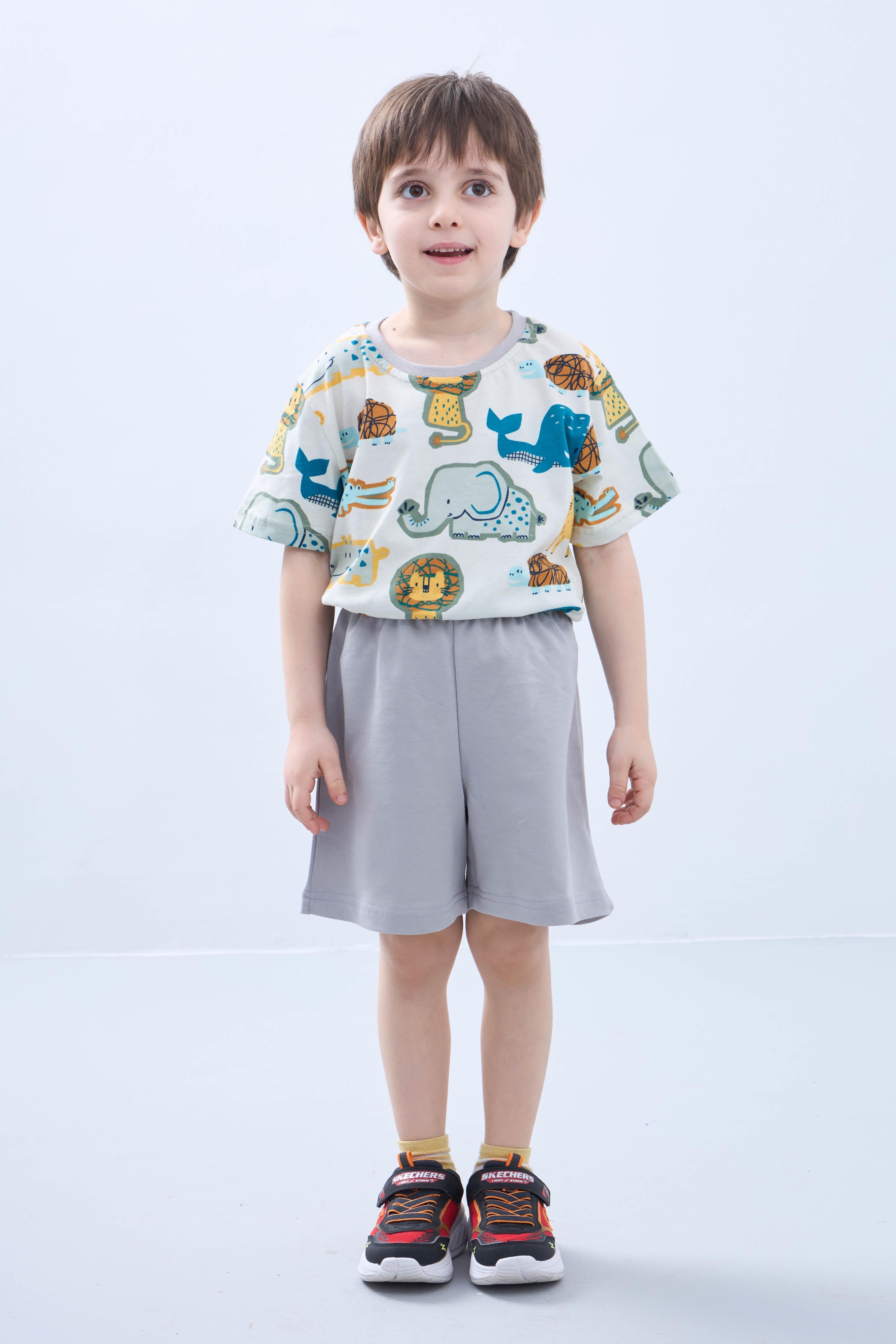 Erkek Çocuk Hayvan Desenli Şortlu Takım