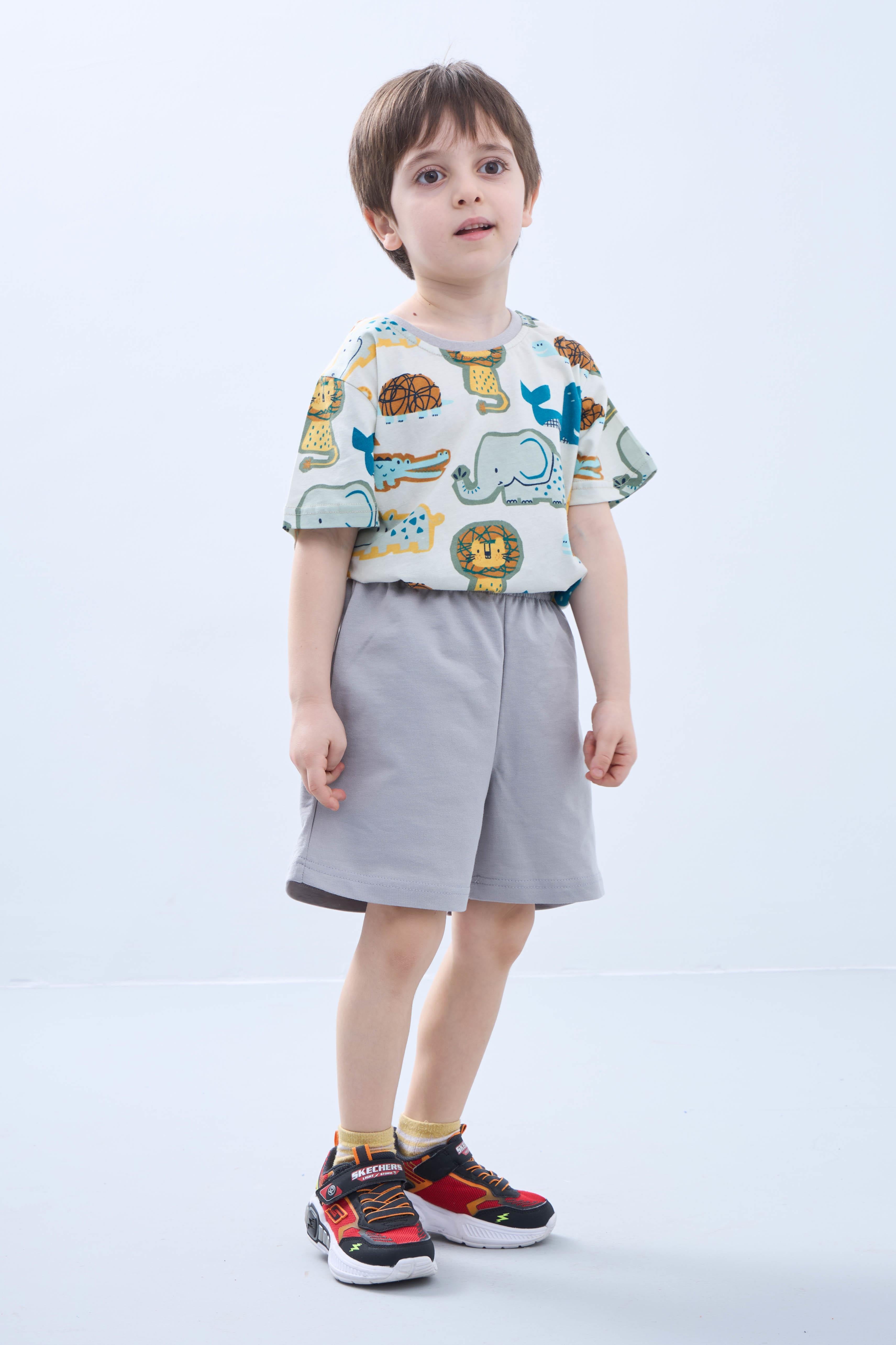 Erkek Çocuk Hayvan Desenli Şortlu Takım