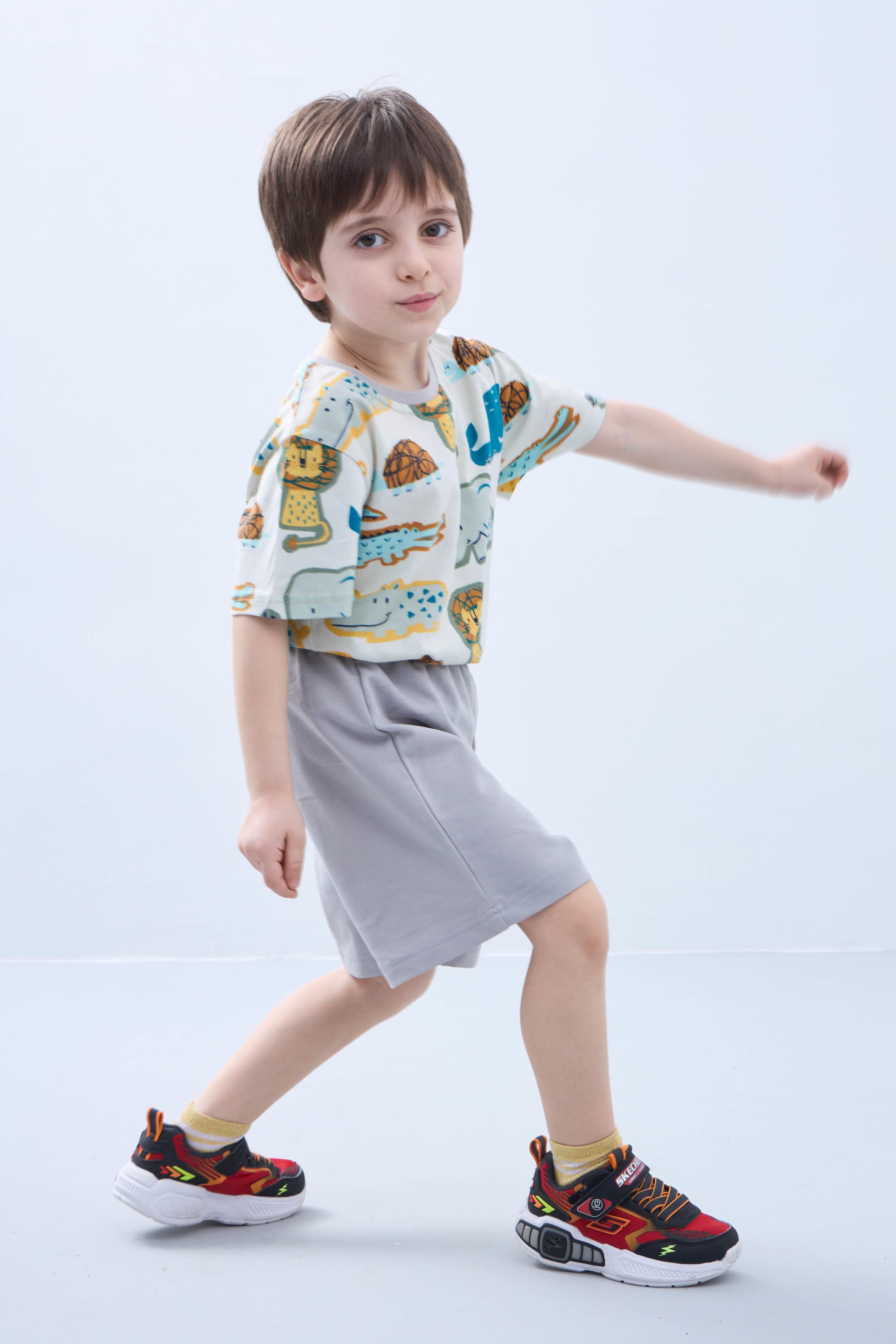 Erkek Çocuk Hayvan Desenli Şortlu Takım