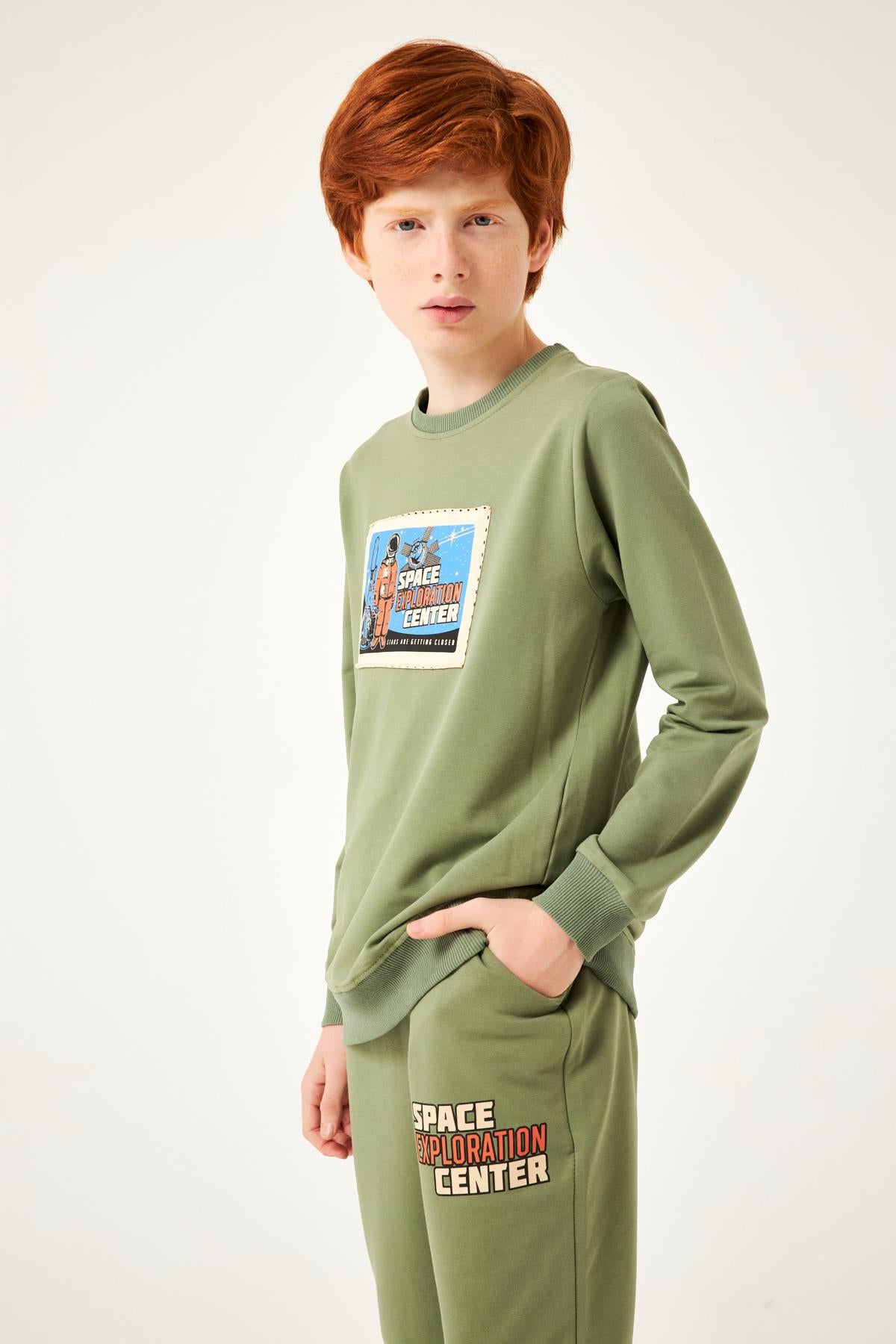 Space Detaylı Erkek Çocuk Takım Haki - Perendi