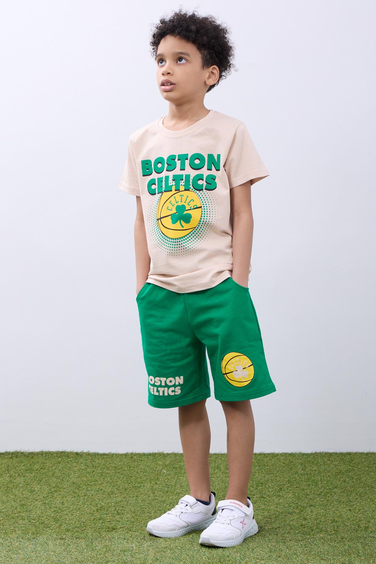 Erkek Çocuk Takımı Basketbol Baskılı - Yazlık Spor Kombin Taş Rengi - Perendi