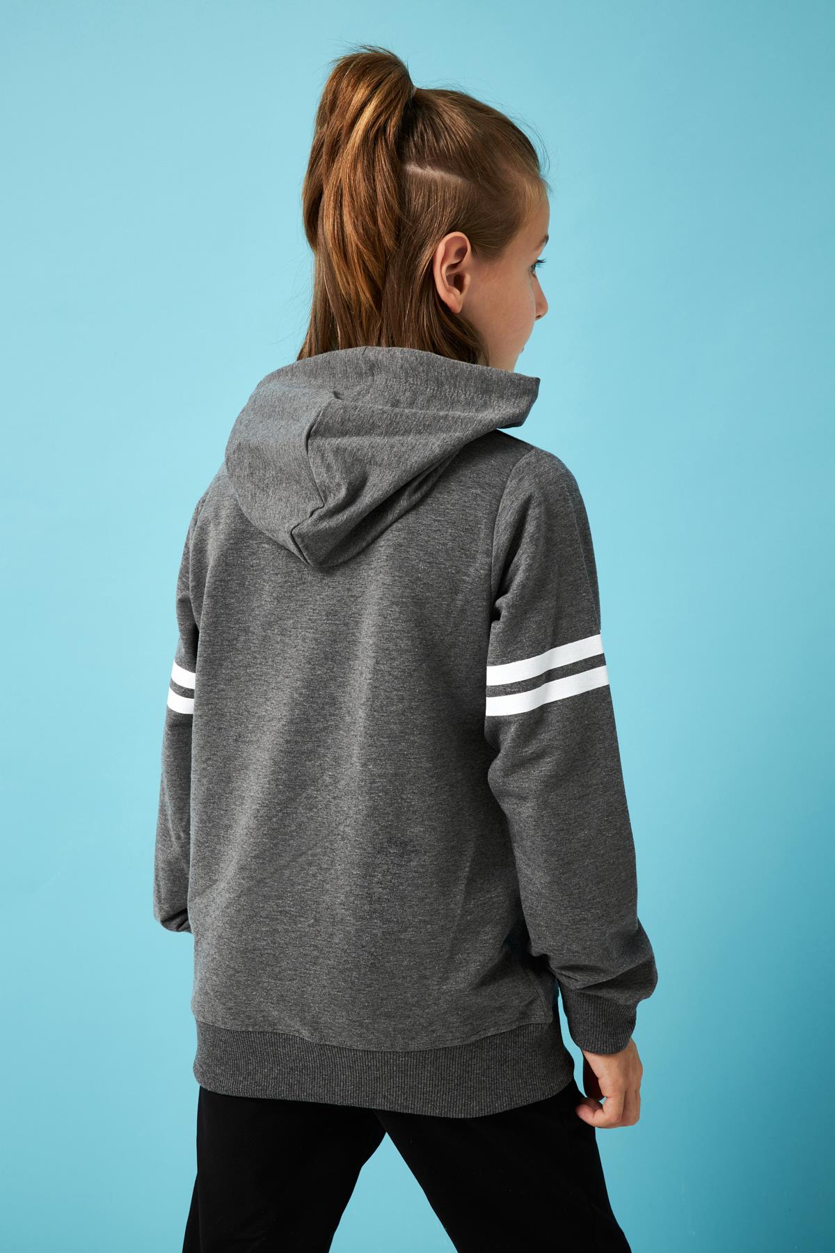 Washington Baskılı Kapüşonlu Erkek Çocuk Sweatshirt Antrasit - Perendi