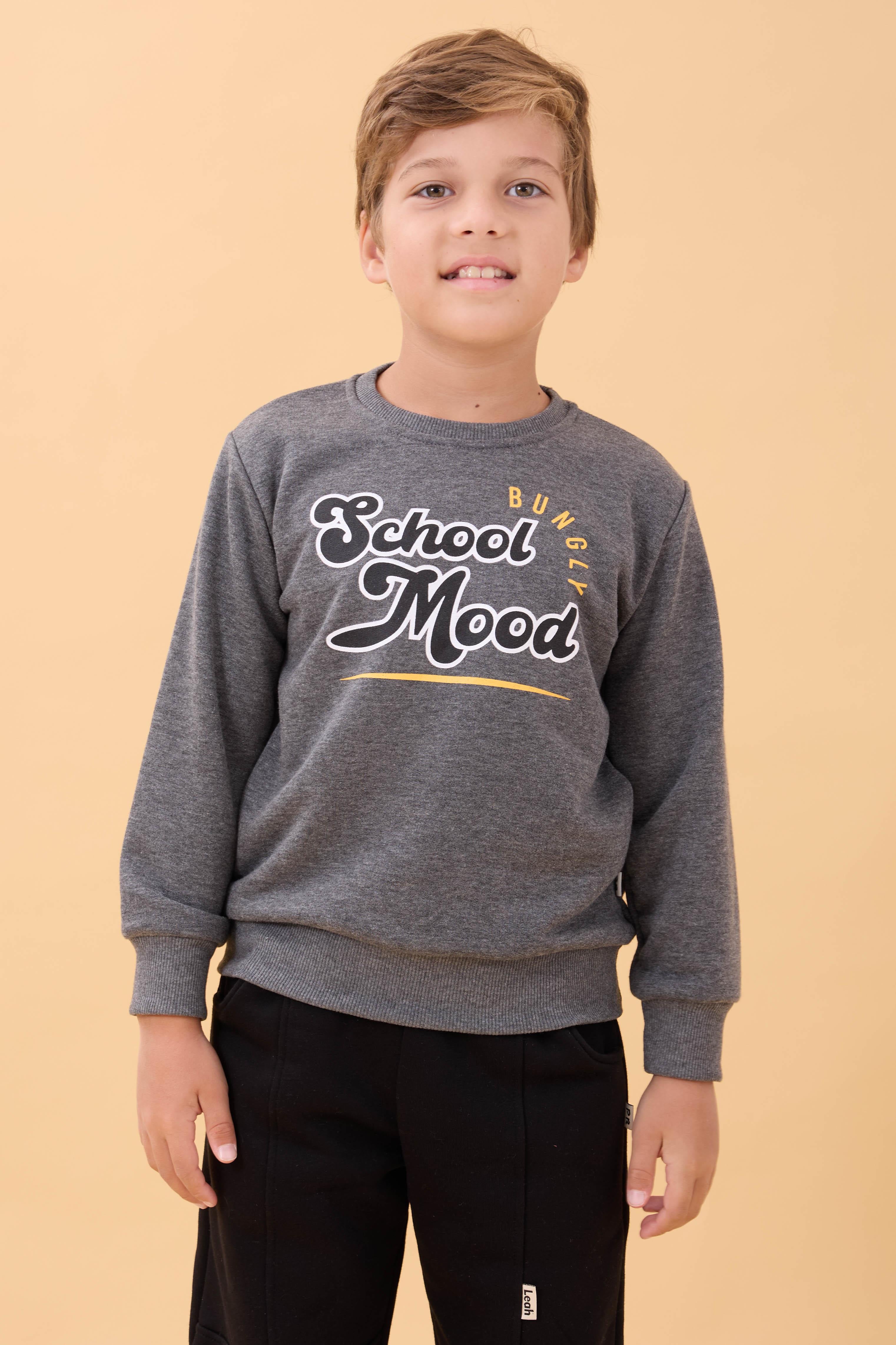 Erkek ve Kız Çocuk Okul Baskılı Bisiklet Yaka Mevsimlik Sweatshirt Antrasit