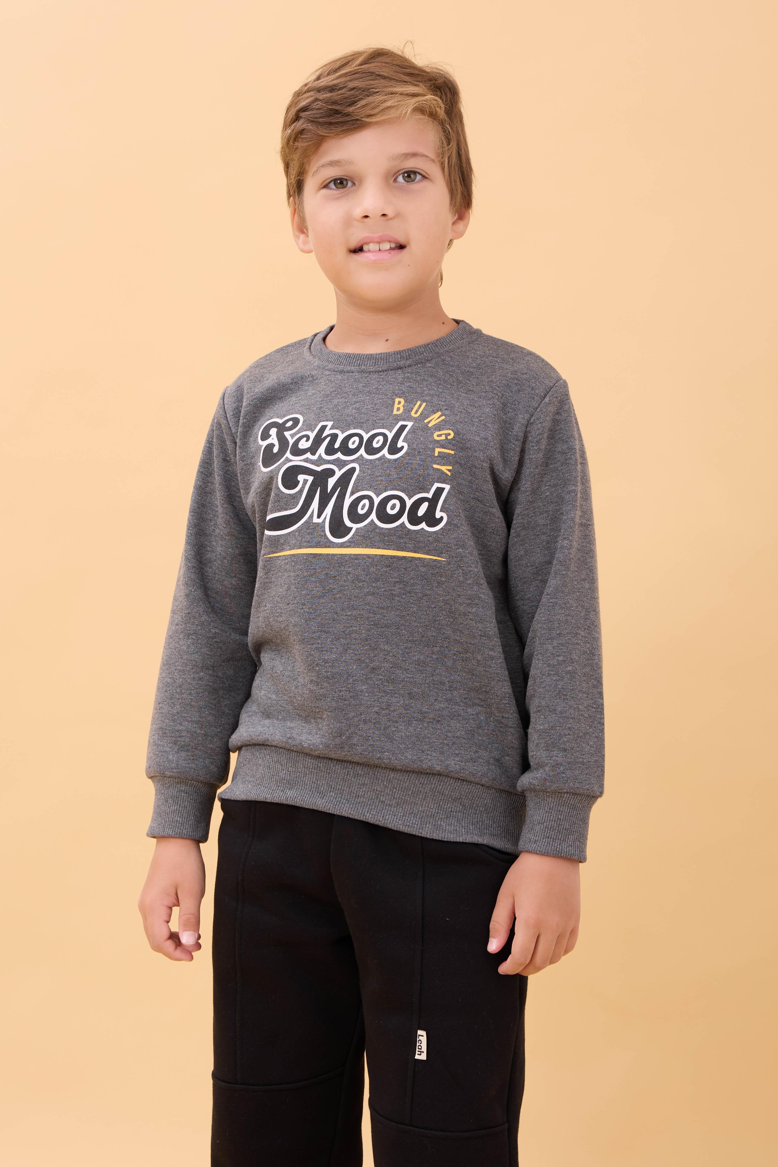 Erkek ve Kız Çocuk Okul Baskılı Bisiklet Yaka Mevsimlik Sweatshirt Antrasit
