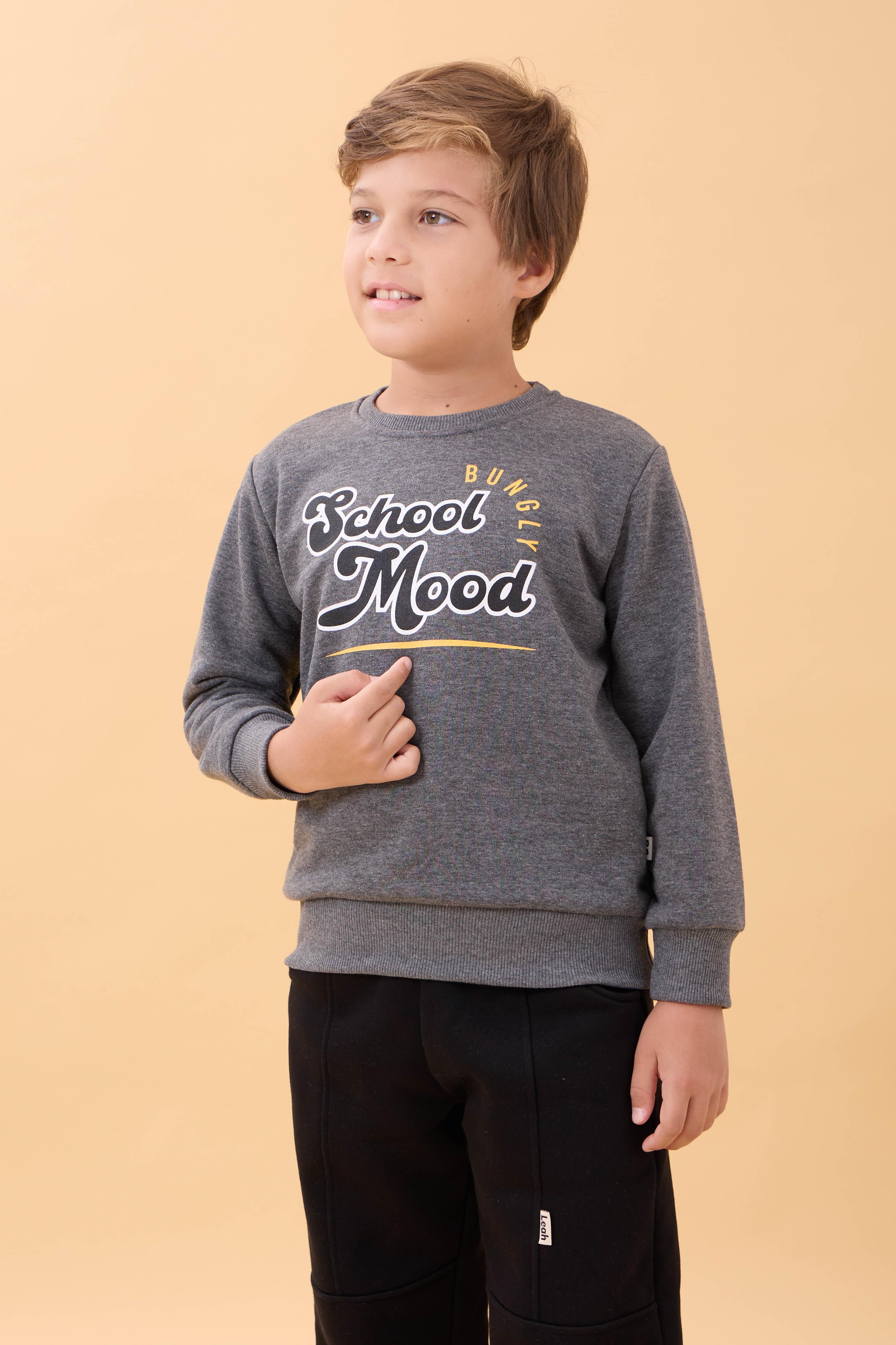 Erkek ve Kız Çocuk Okul Baskılı Bisiklet Yaka Mevsimlik Sweatshirt Antrasit