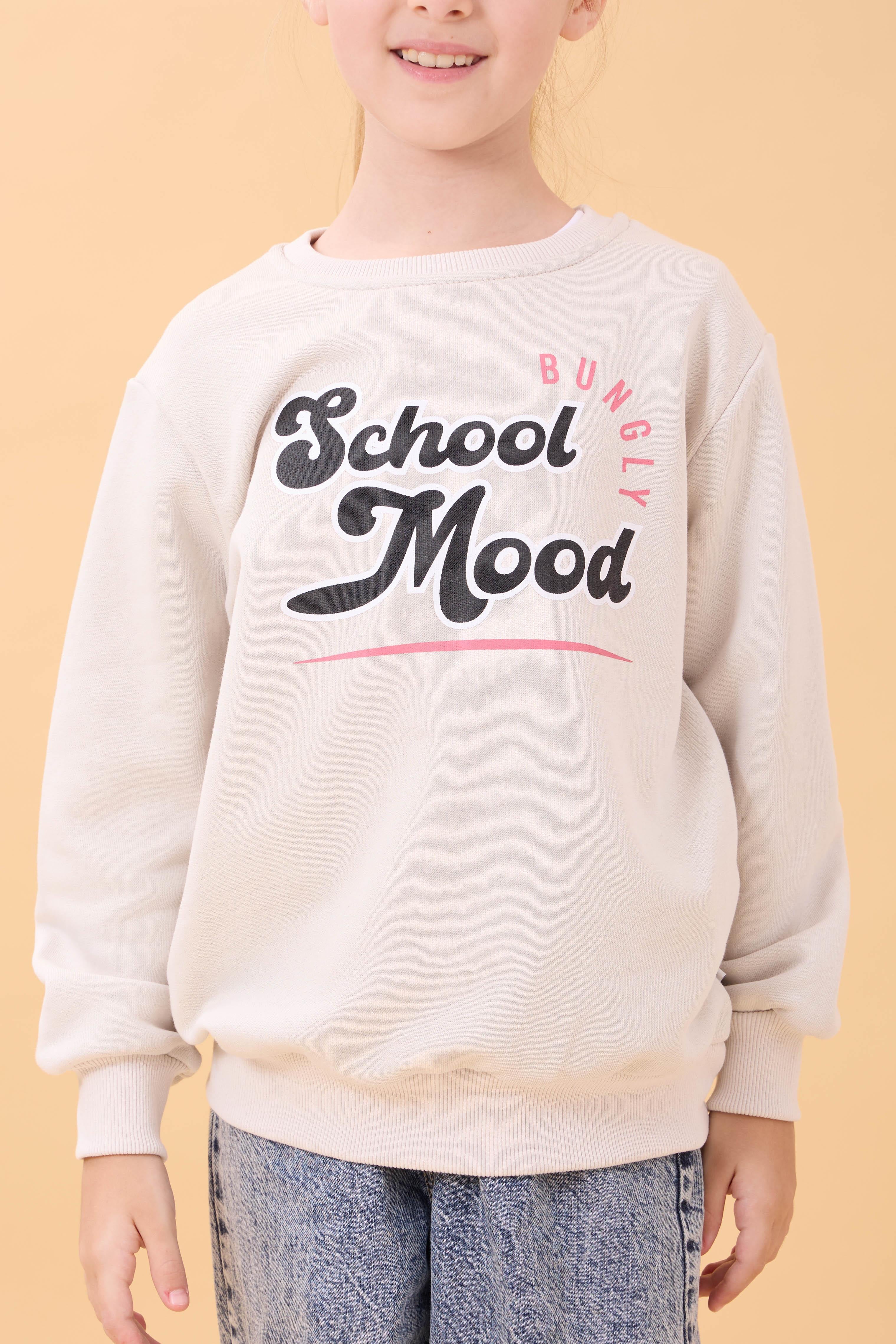 Erkek ve Kız Çocuk Okul Baskılı Bisiklet Yaka Mevsimlik Sweatshirt Taş