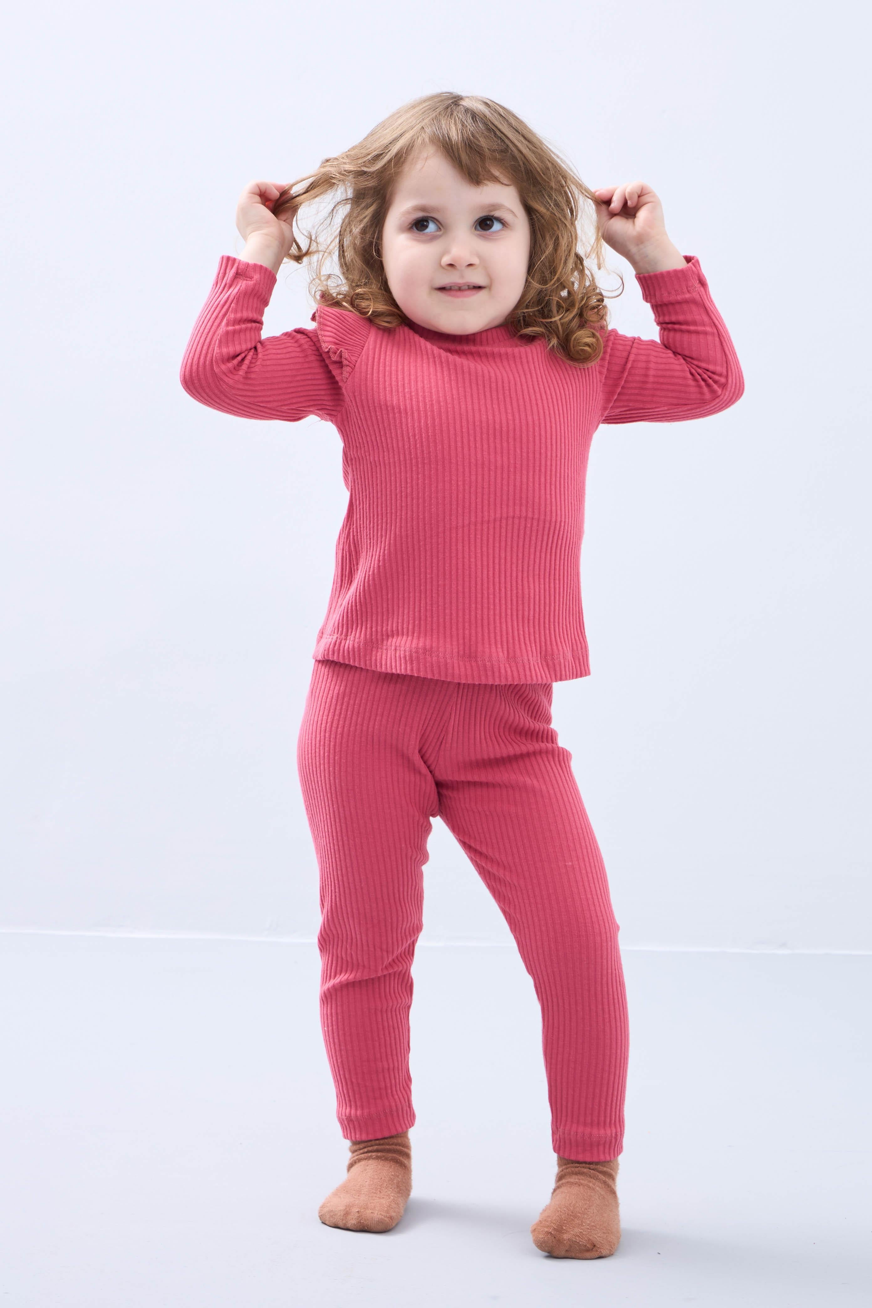 Fırfır Detaylı Pamuklu Üçlü Kız Çocuk Takımı