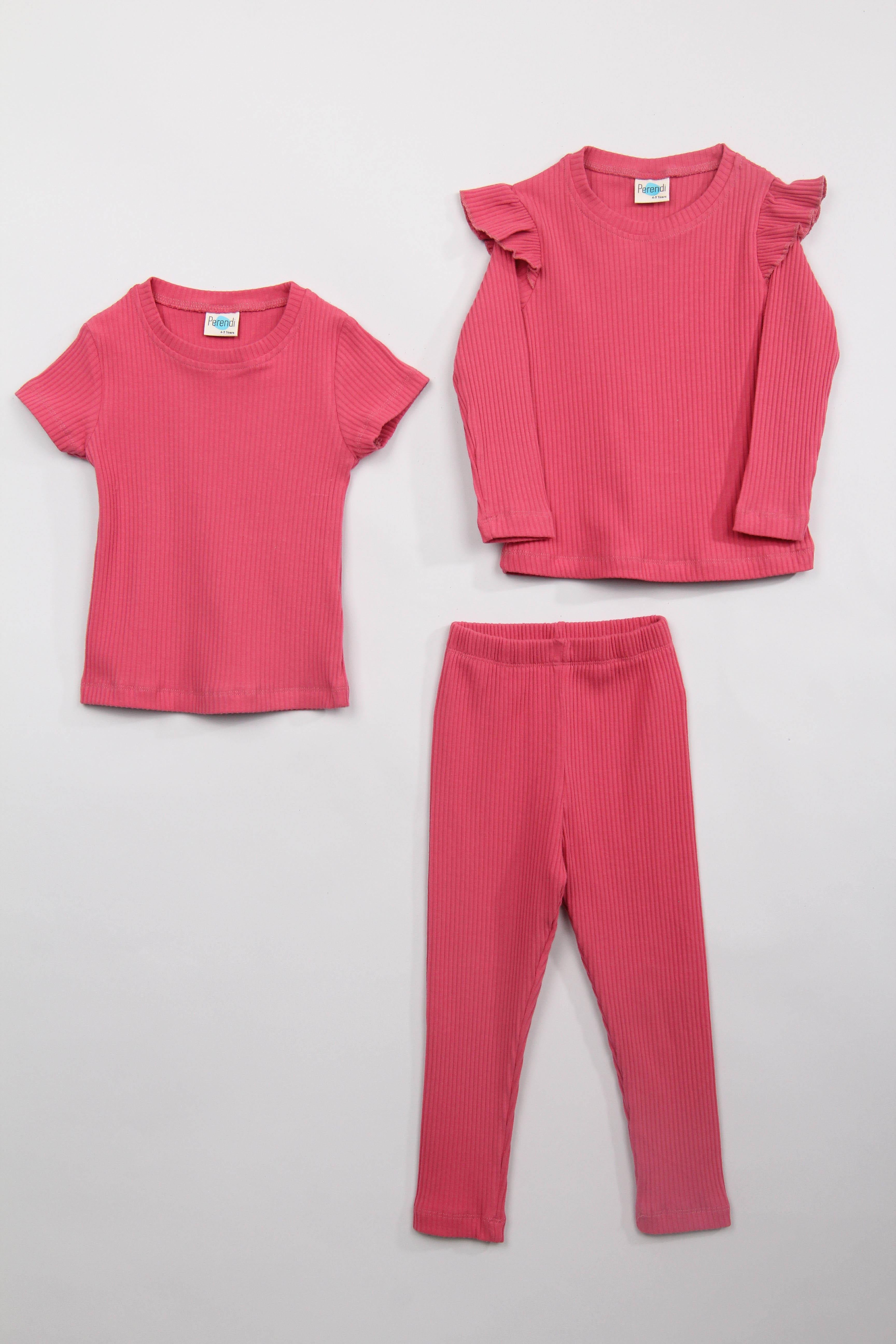 Fırfır Detaylı Pamuklu Üçlü Kız Çocuk Takımı