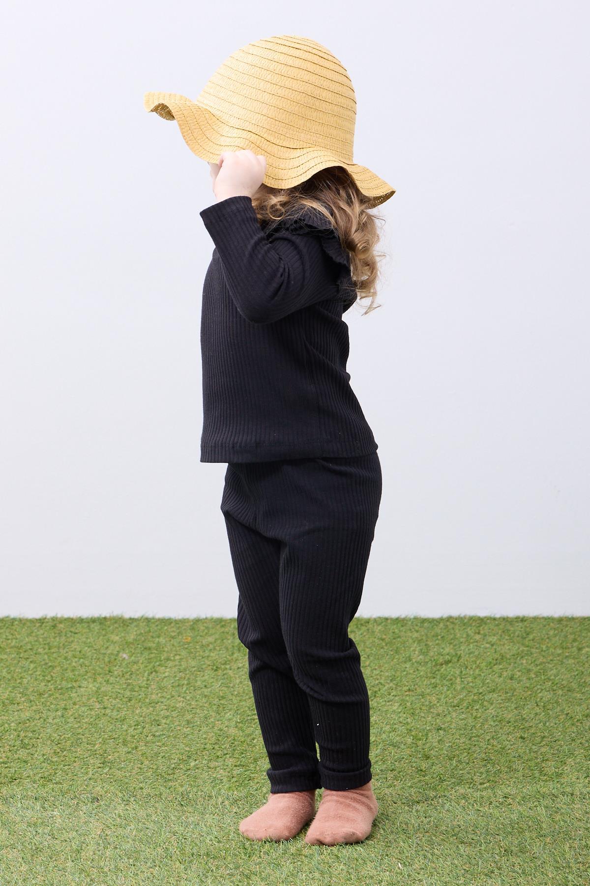 Fırfır Detaylı Pamuklu Üçlü Kız Çocuk Takımı