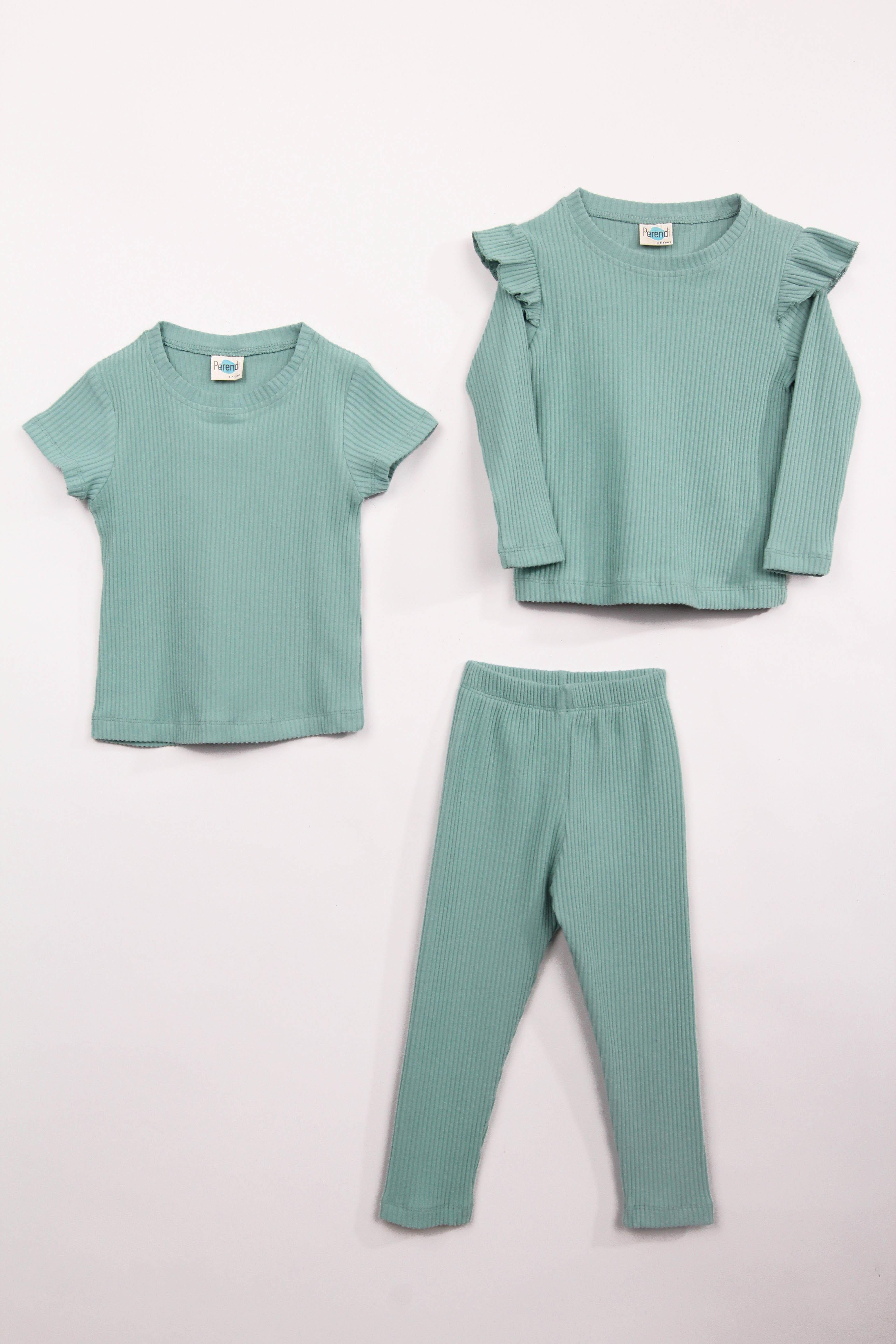 Fırfır Detaylı Pamuklu Üçlü Kız Çocuk Takımı