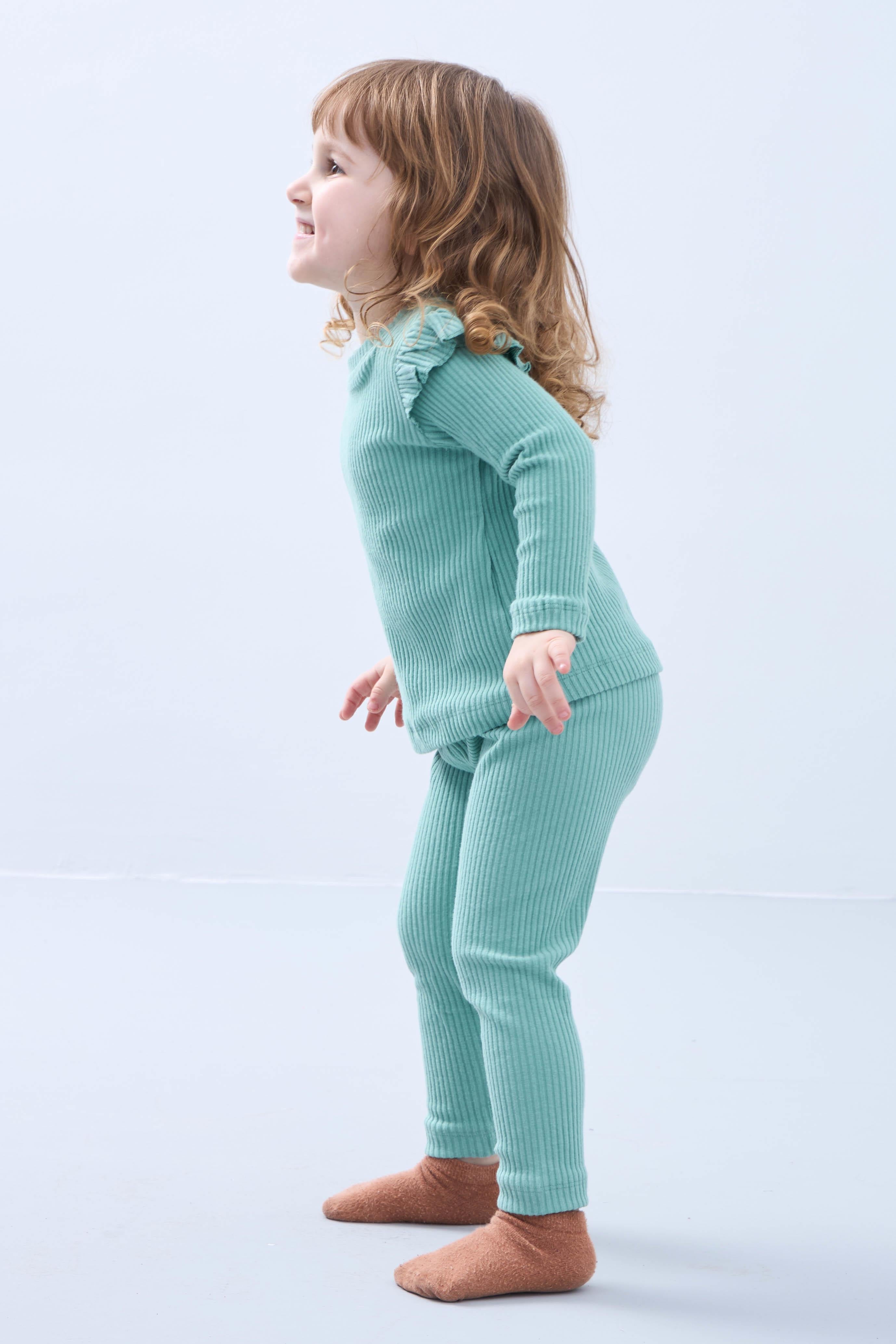 Fırfır Detaylı Pamuklu Üçlü Kız Çocuk Takımı