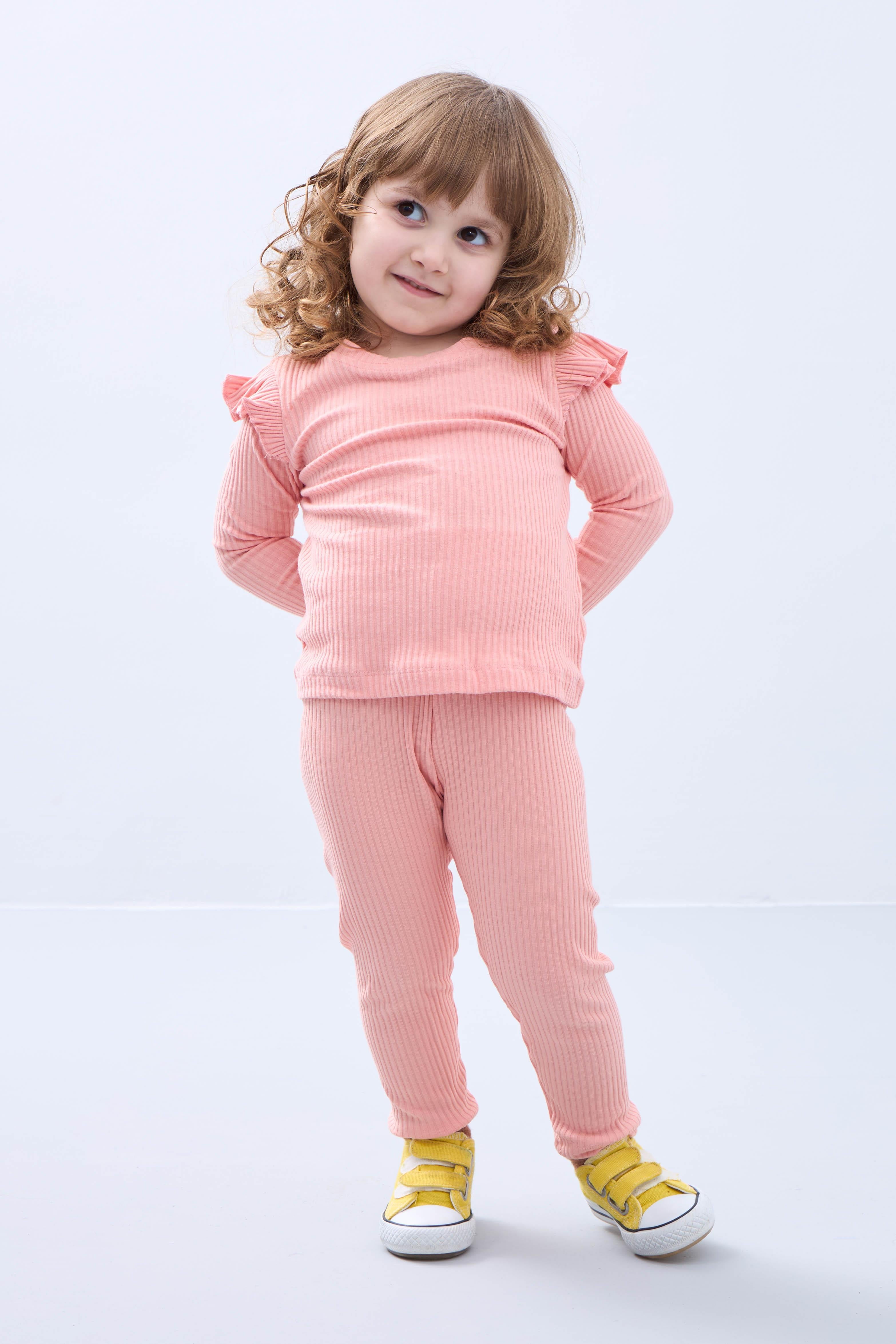 Fırfır Detaylı Pamuklu Üçlü Kız Çocuk Takımı