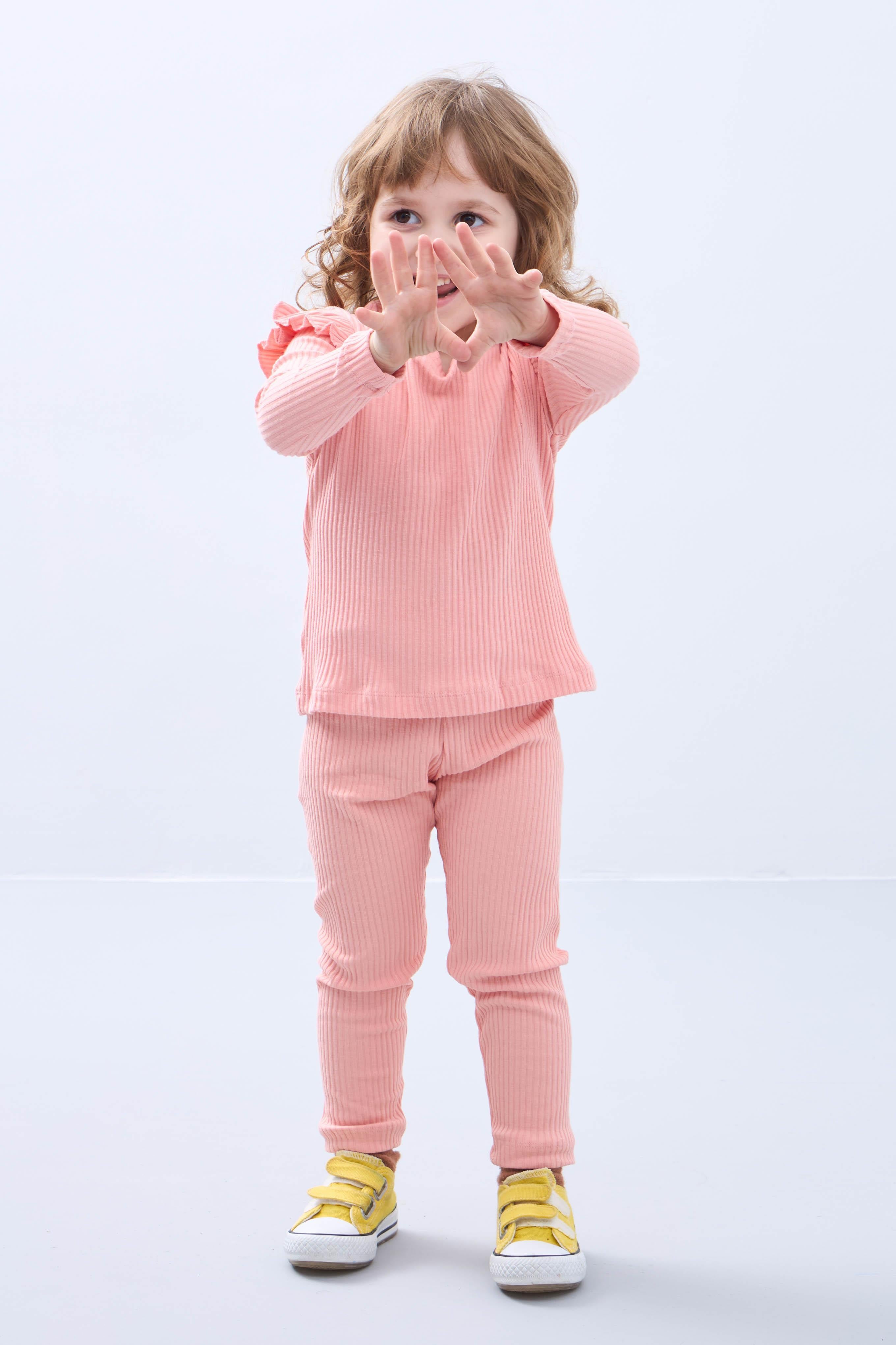 Fırfır Detaylı Pamuklu Üçlü Kız Çocuk Takımı