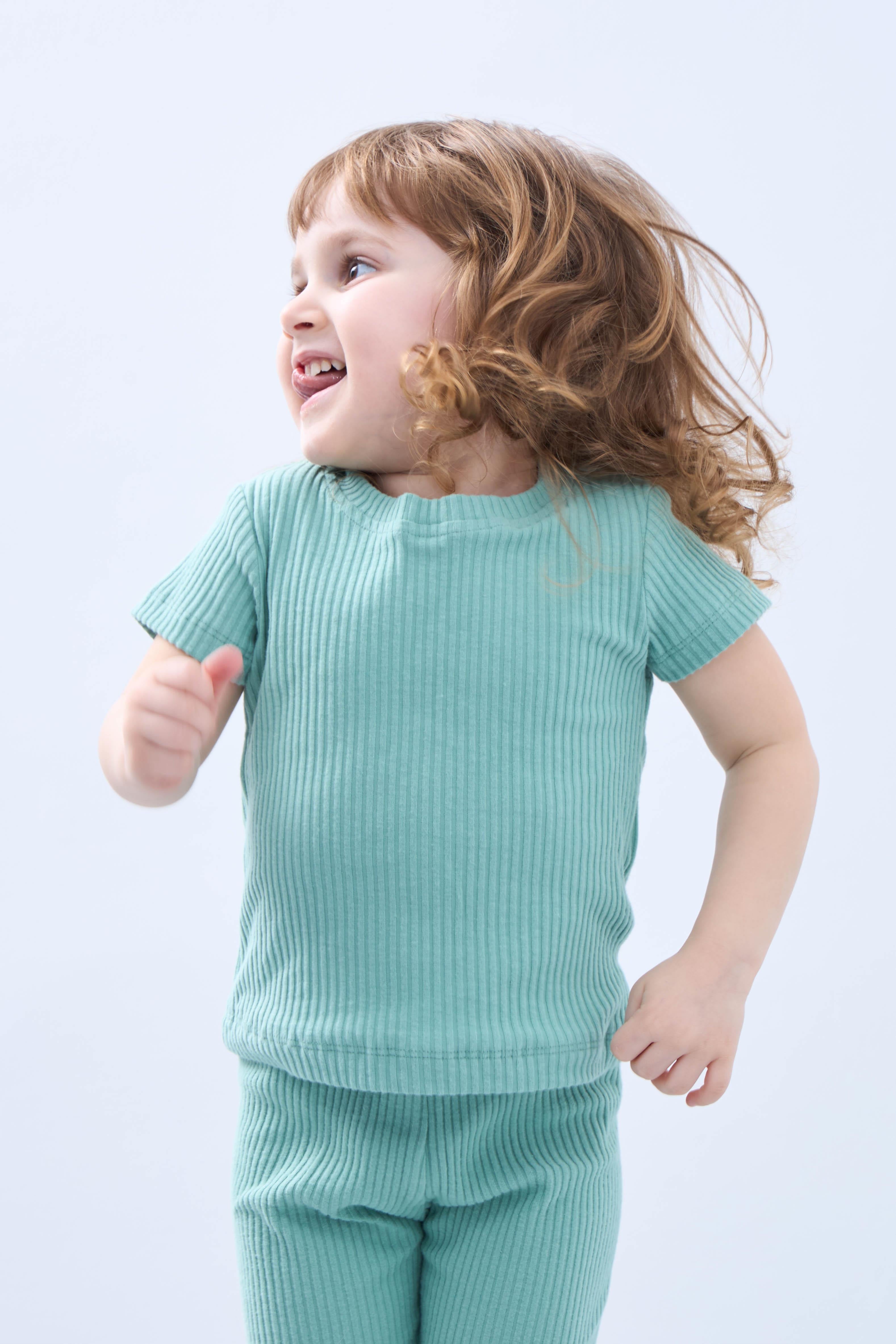 Fırfır Detaylı Pamuklu Üçlü Kız Çocuk Takımı Çağla - Perendi