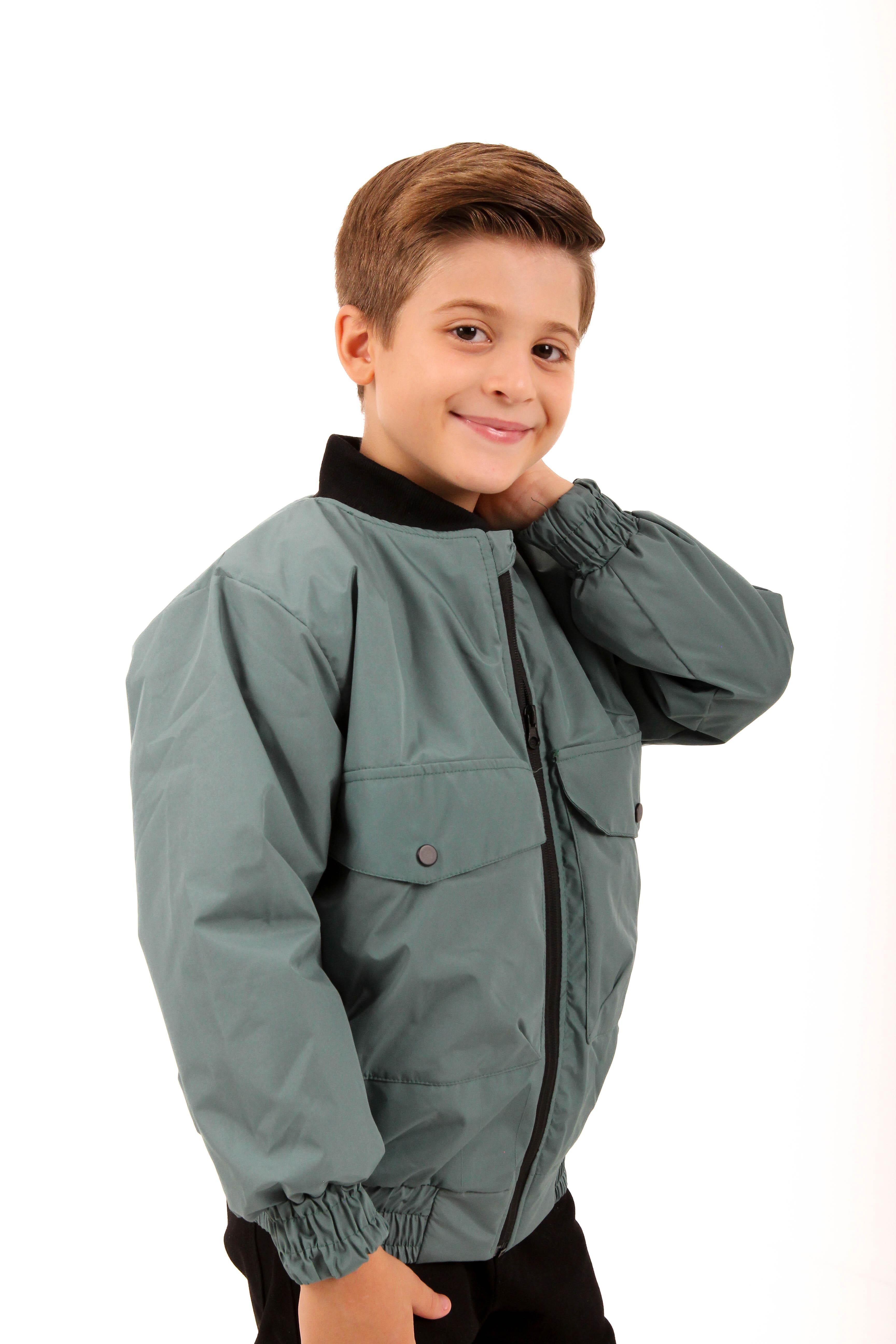 Geniş Cep Detaylı Erkek Çocuk Bomber Ceket