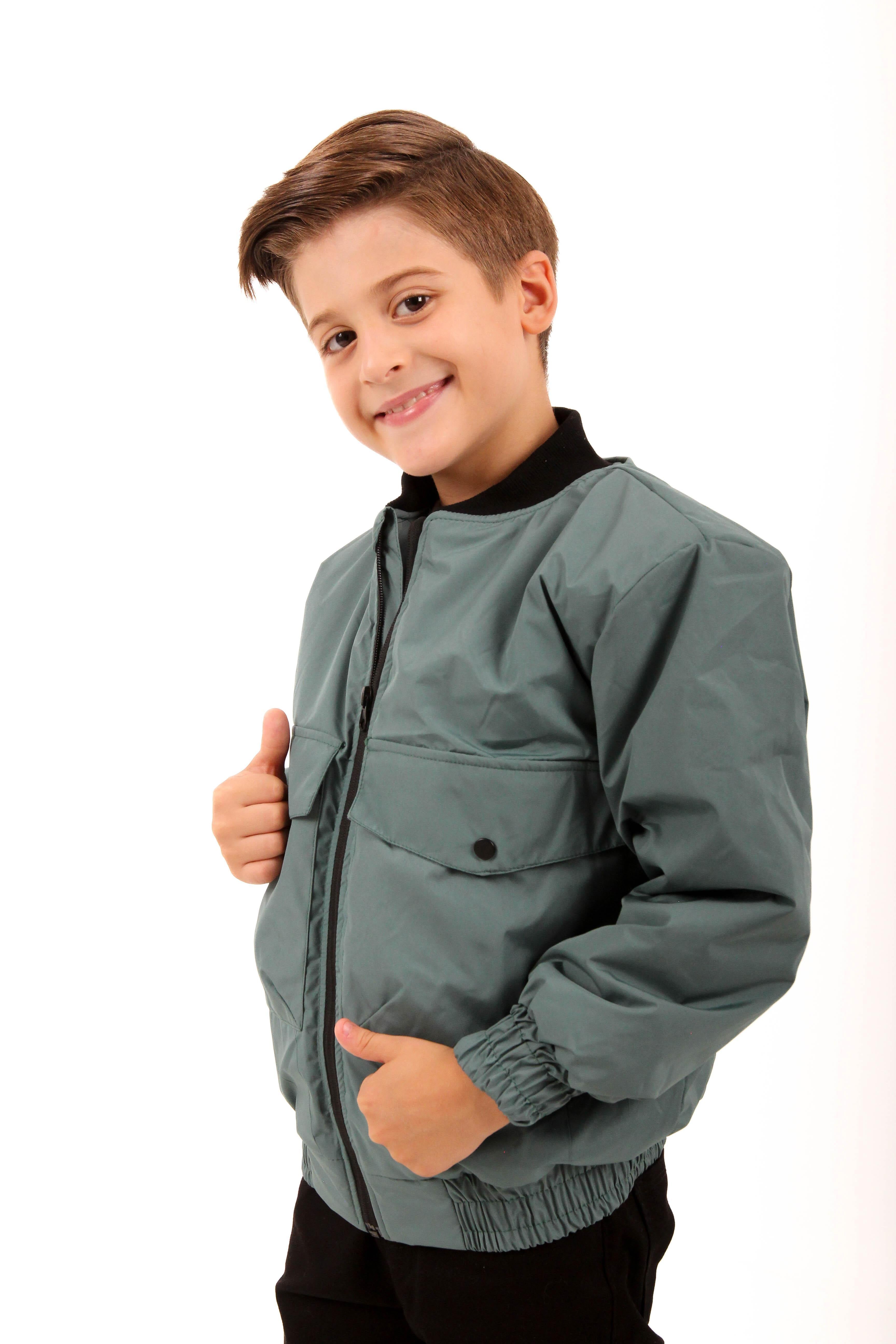 Geniş Cep Detaylı Erkek Çocuk Bomber Ceket