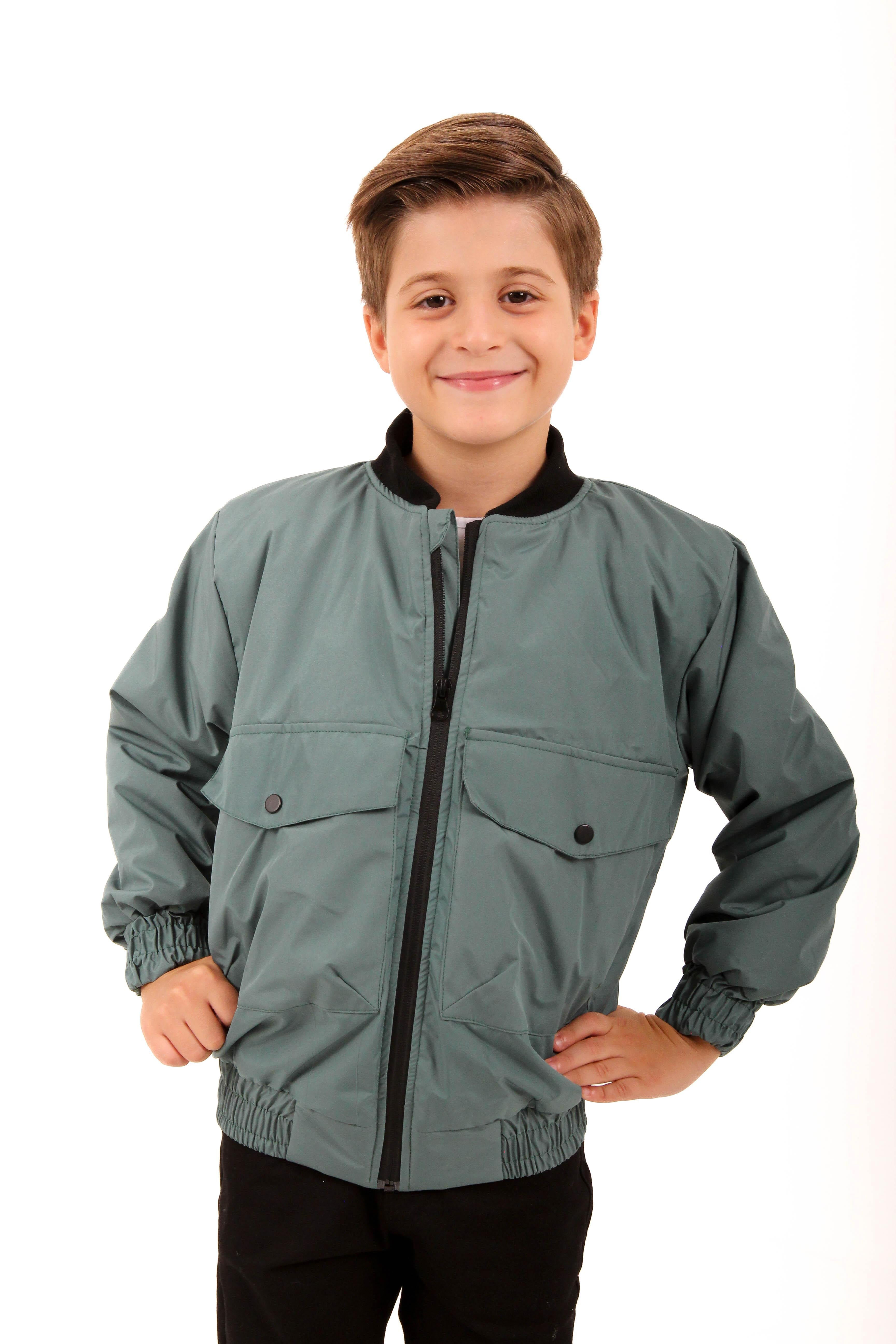 Geniş Cep Detaylı Erkek Çocuk Bomber Ceket