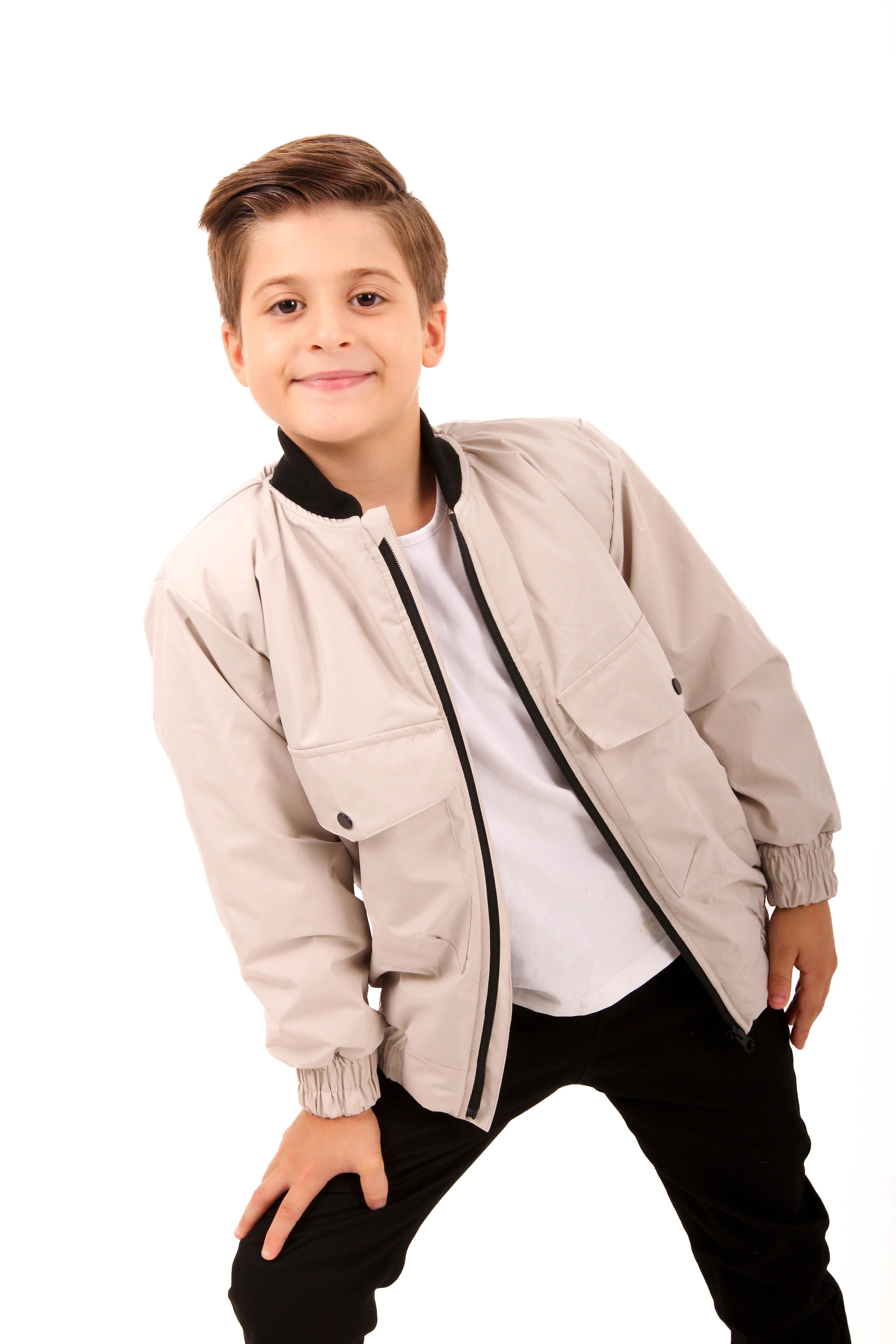 Geniş Cep Detaylı Erkek Çocuk Bomber Ceket