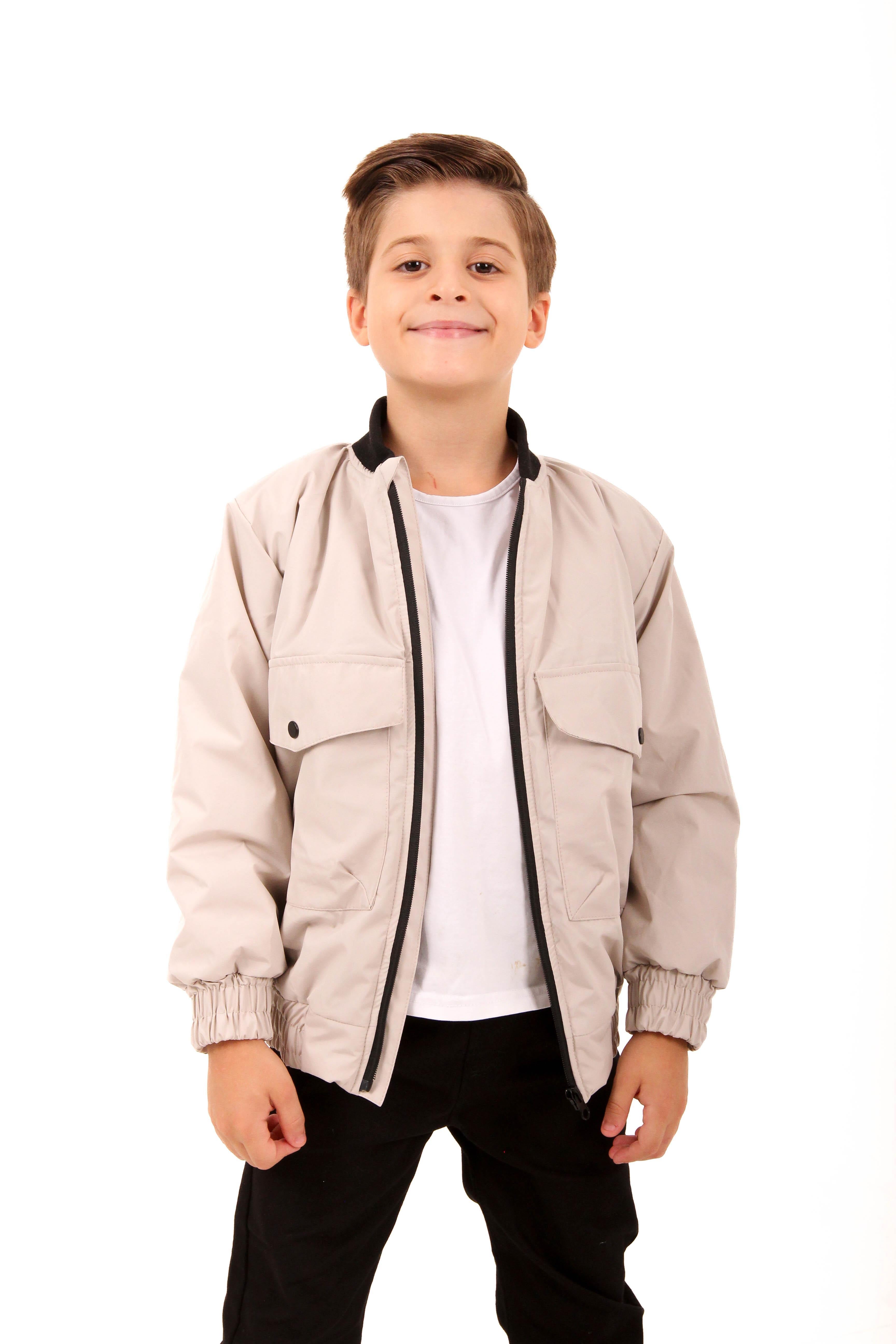 Geniş Cep Detaylı Erkek Çocuk Bomber Ceket