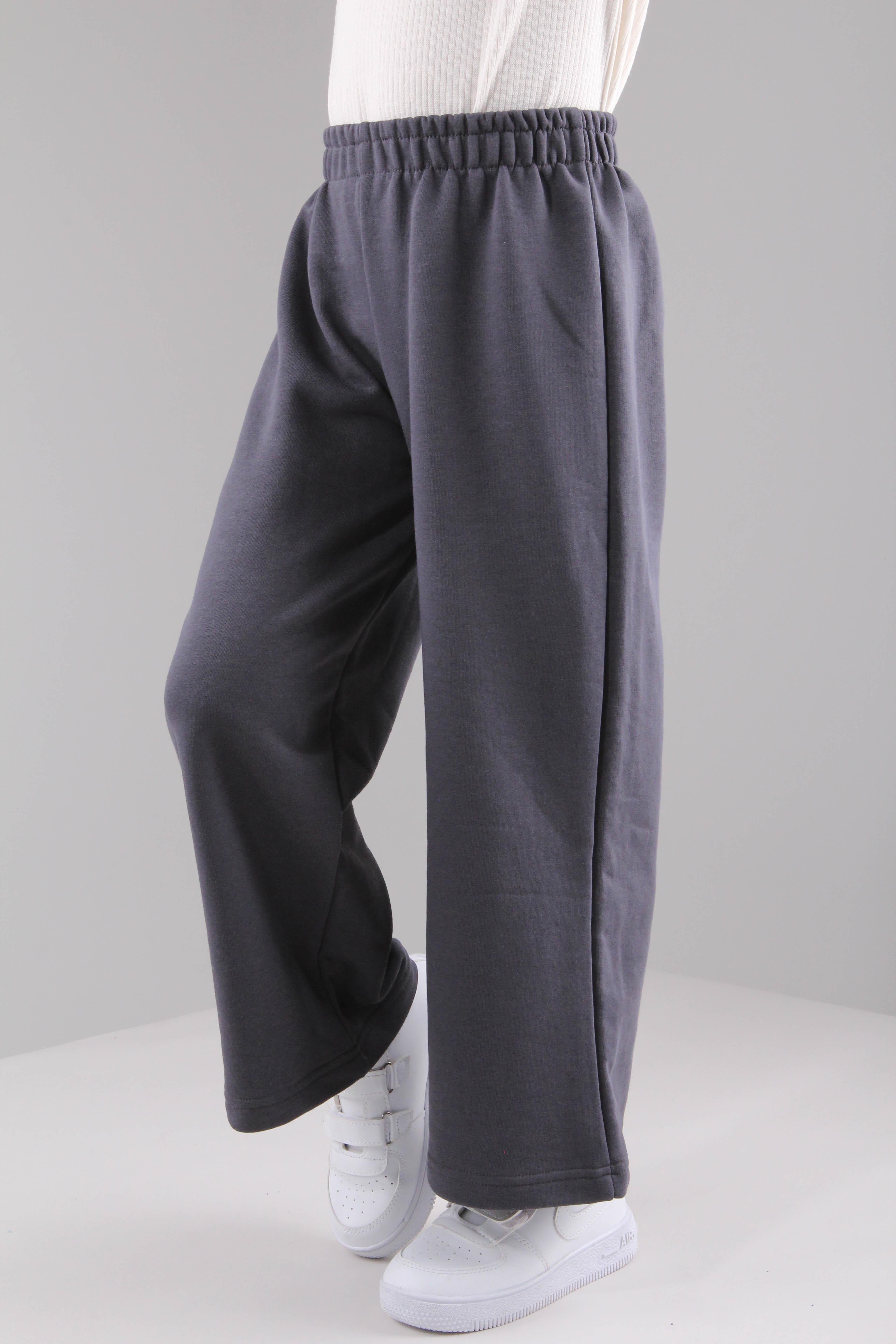 Geniş Kesim Rahat Kız Çocuk Eşofman Altı Füme - Perendi