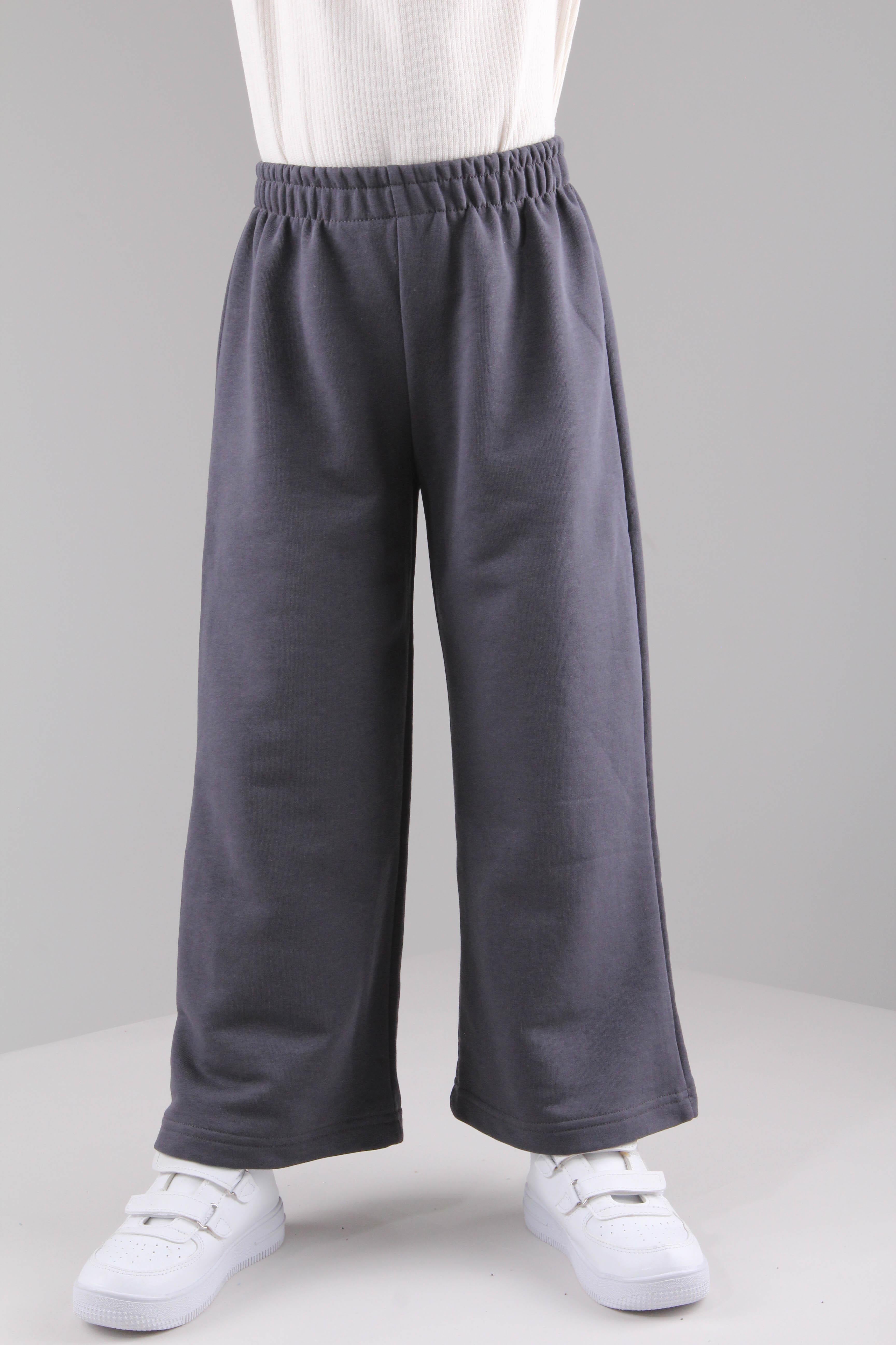 Geniş Kesim Rahat Kız Çocuk Eşofman Altı Füme - Perendi