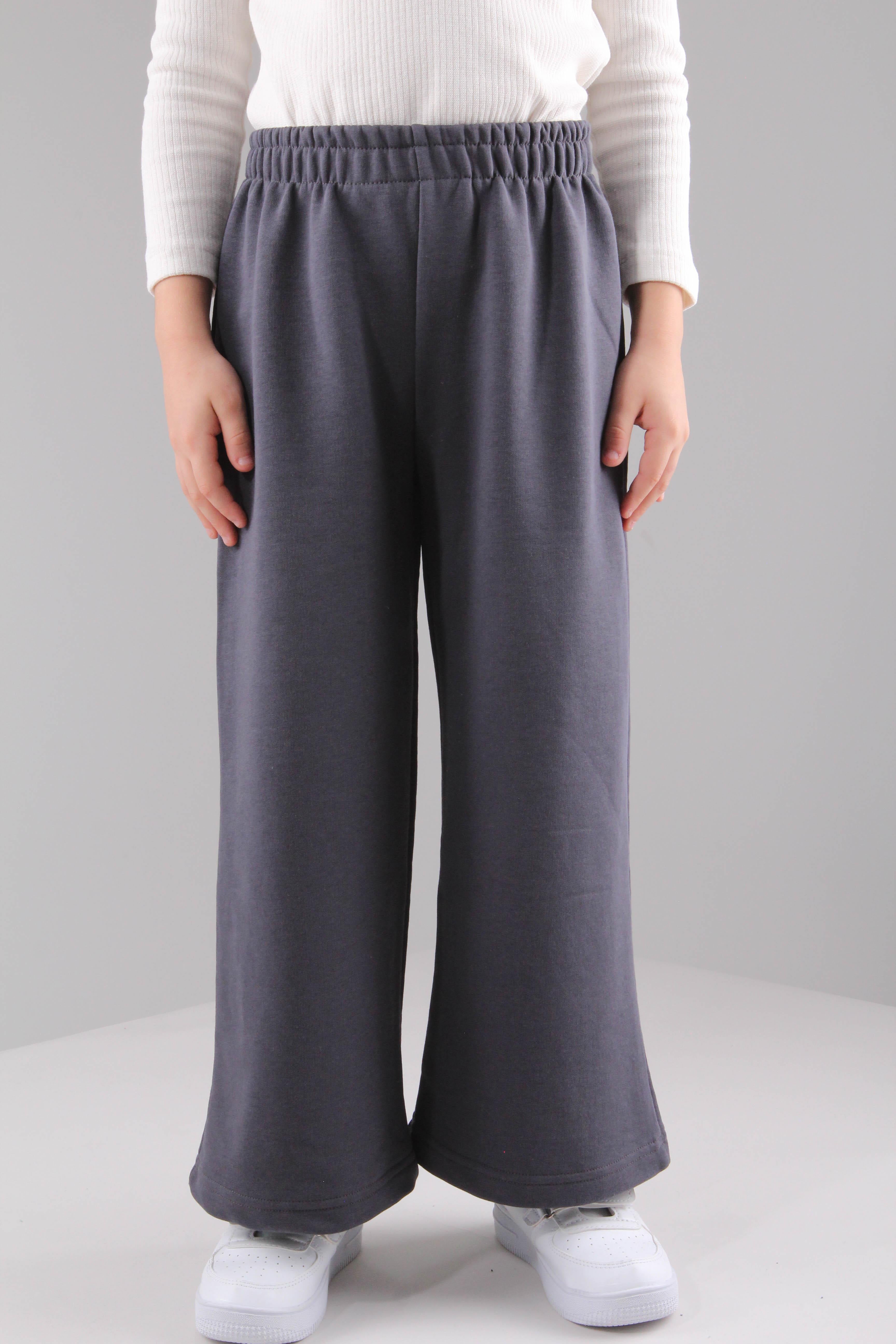 Geniş Kesim Rahat Kız Çocuk Eşofman Altı Füme - Perendi