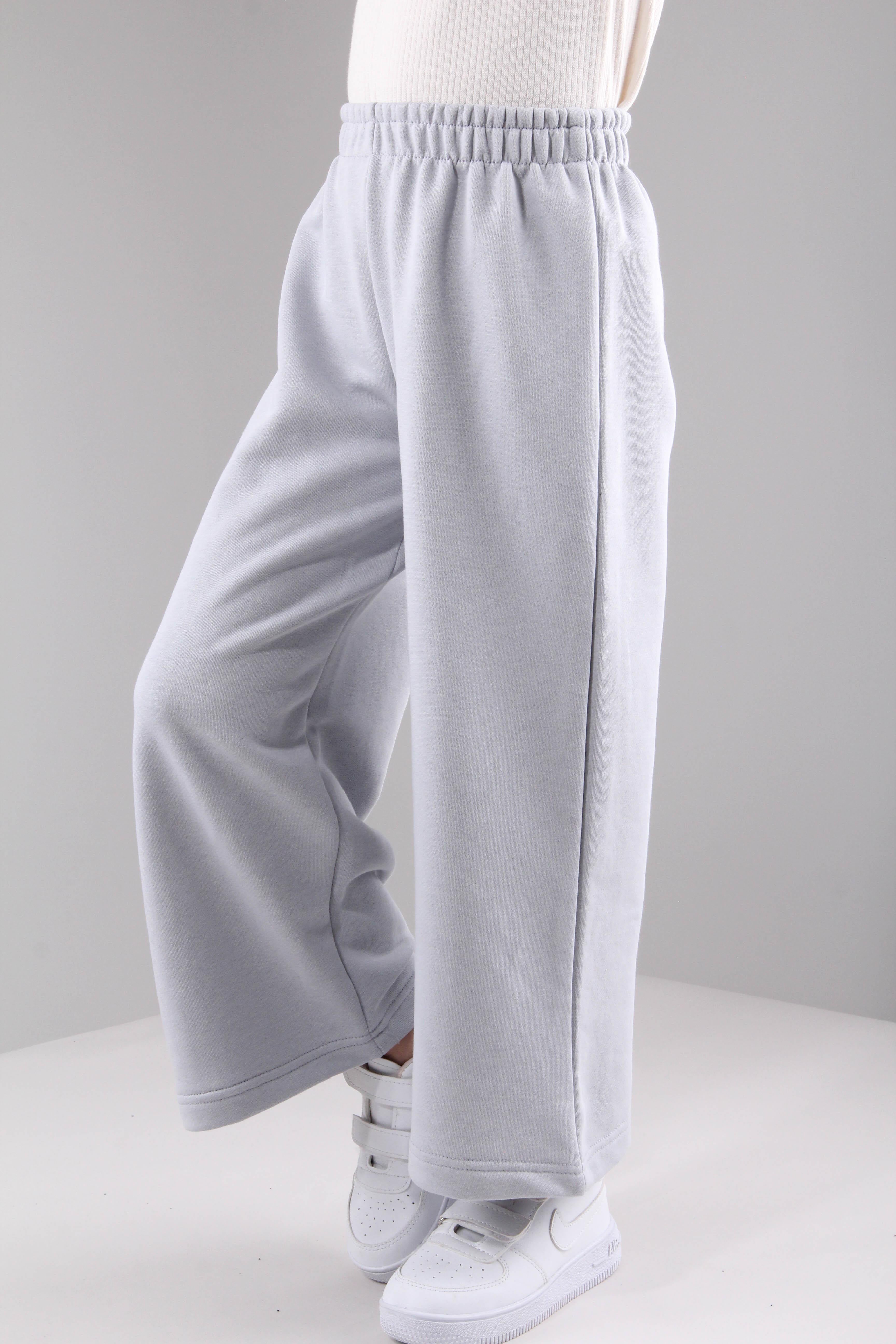 Geniş Kesim Rahat Kız Çocuk Eşofman Altı Gri - Perendi