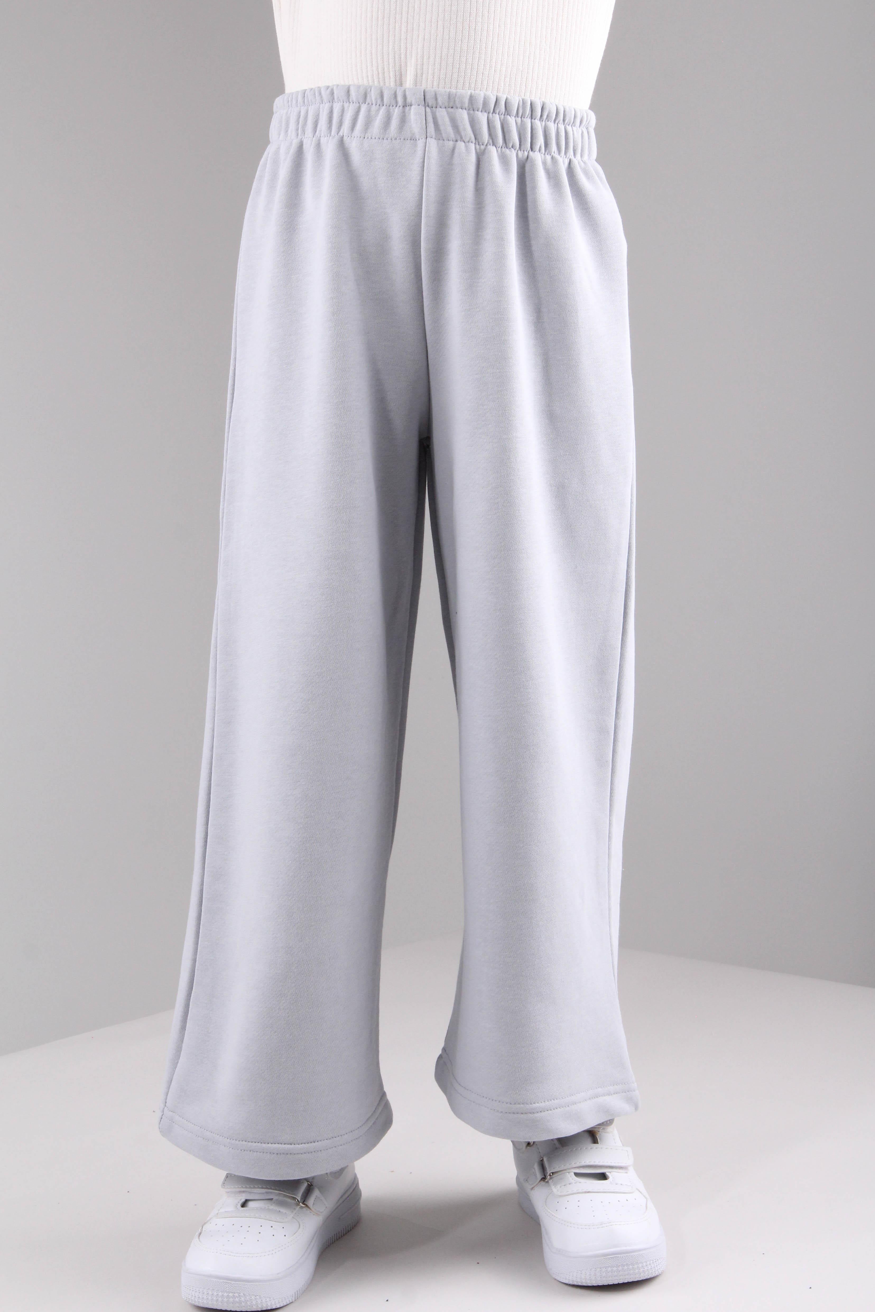 Geniş Kesim Rahat Kız Çocuk Eşofman Altı Gri - Perendi