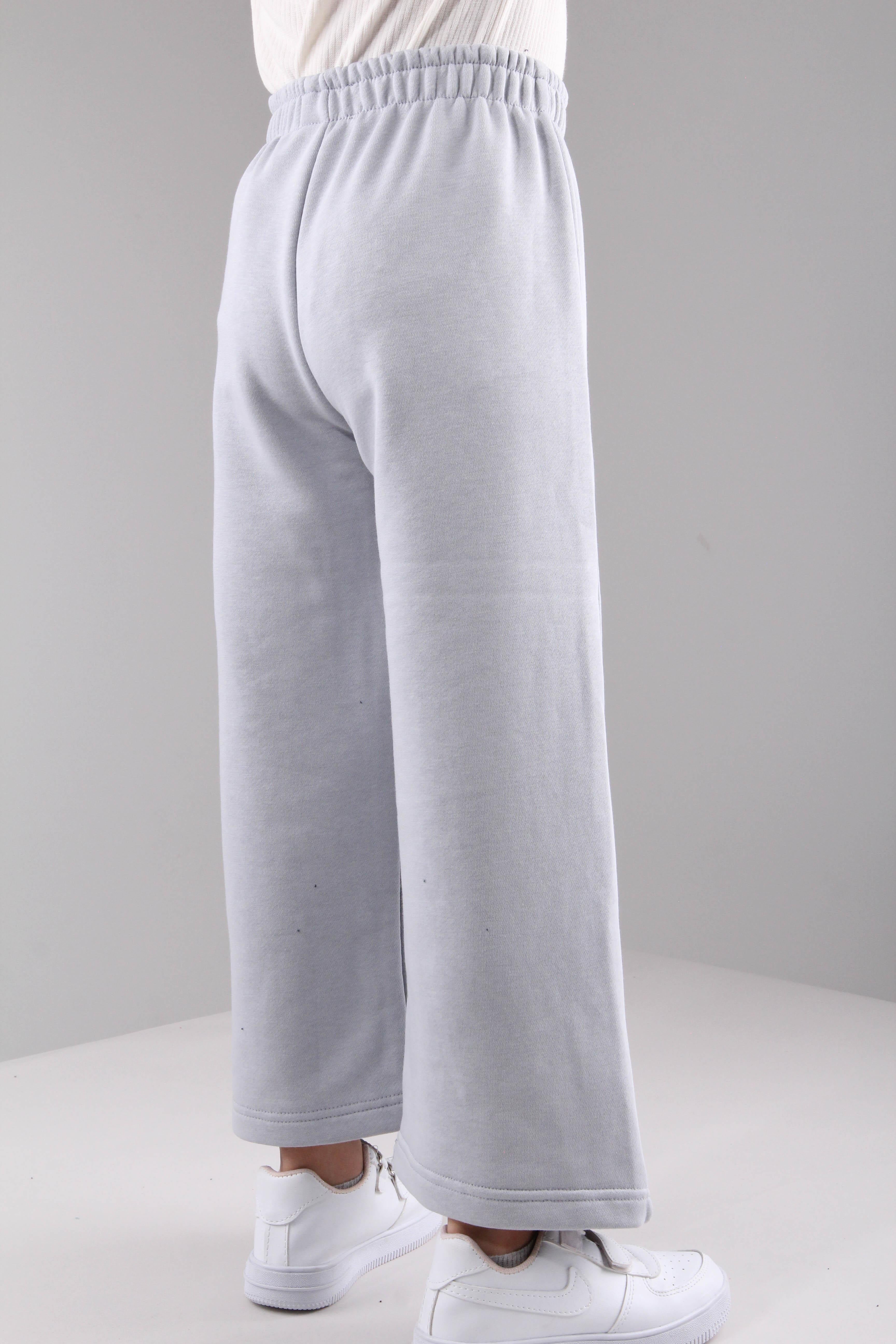 Geniş Kesim Rahat Kız Çocuk Eşofman Altı Gri - Perendi