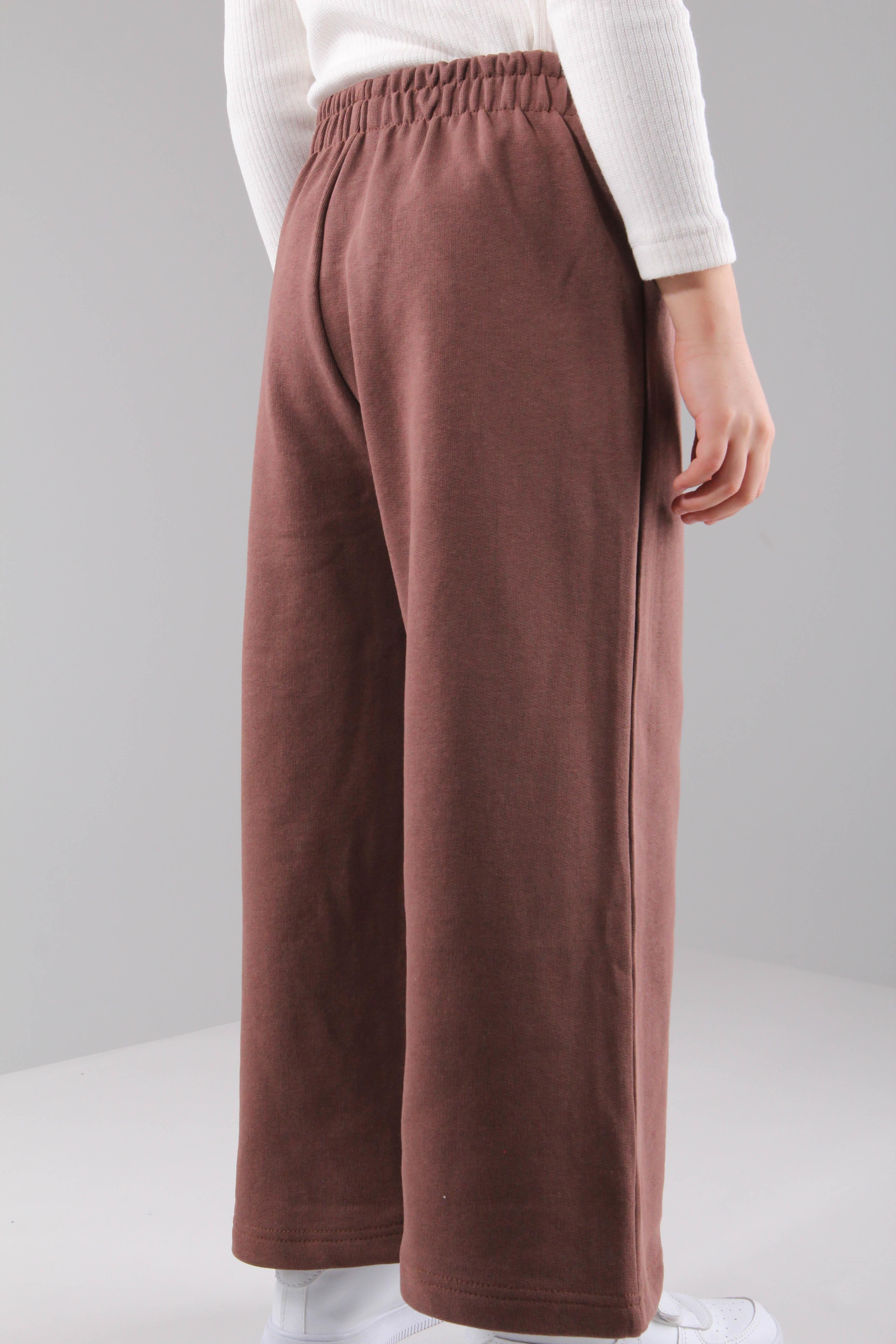 Geniş Kesim Rahat Kız Çocuk Eşofman Altı Kahverengi - Perendi