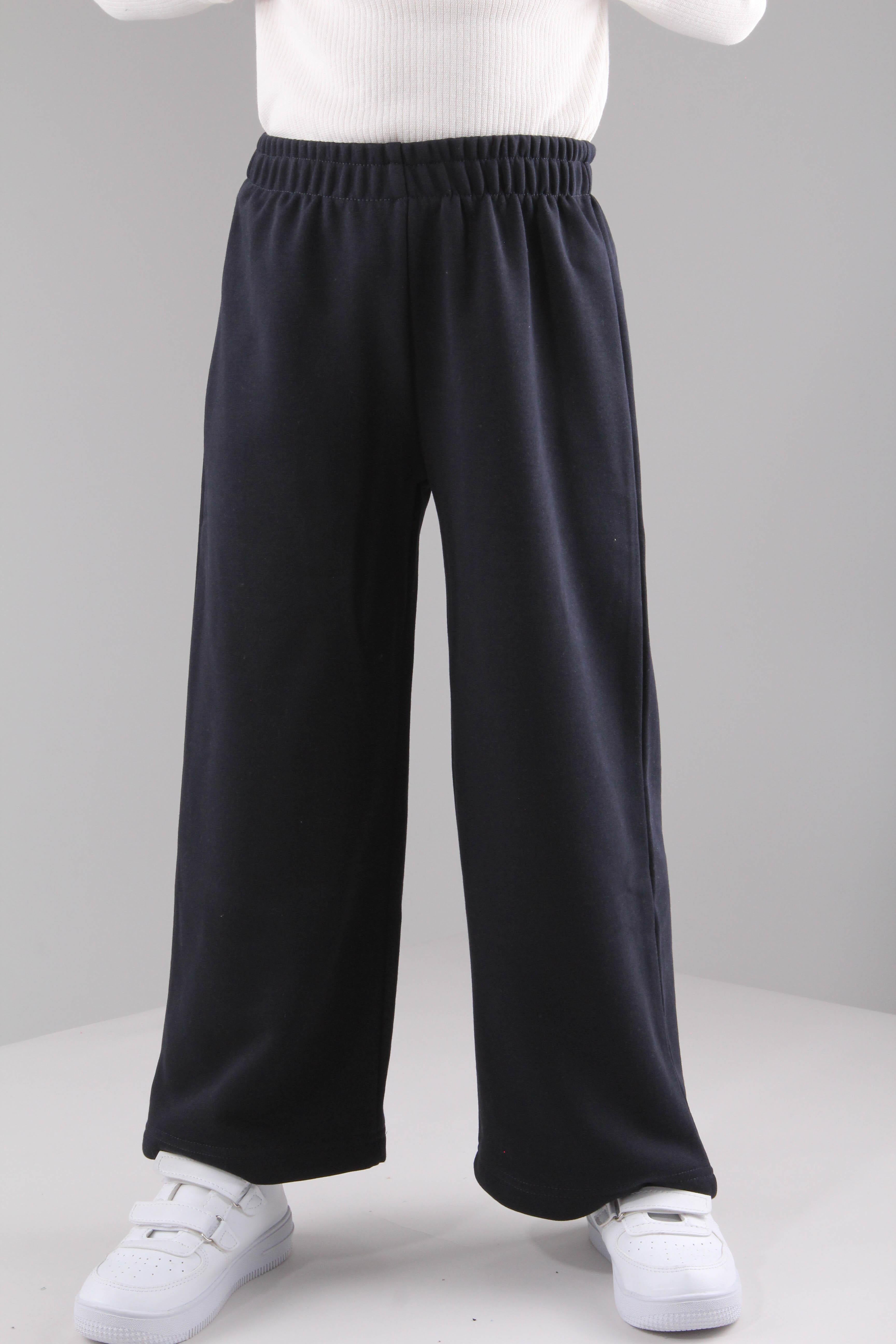 Geniş Kesim Rahat Kız Çocuk Eşofman Altı Lacivert - Perendi