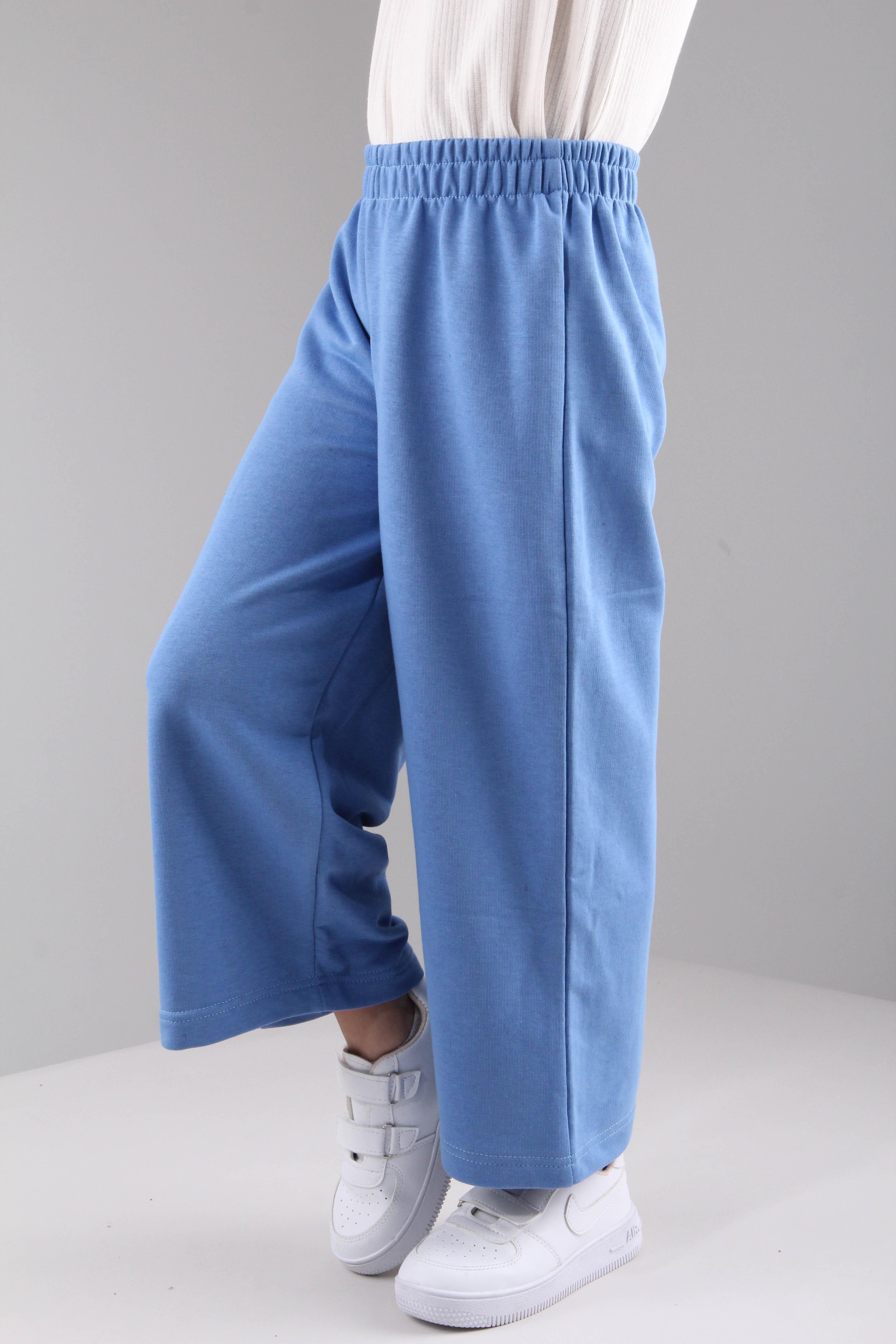 Geniş Kesim Rahat Kız Çocuk Eşofman Altı Mavi - Perendi