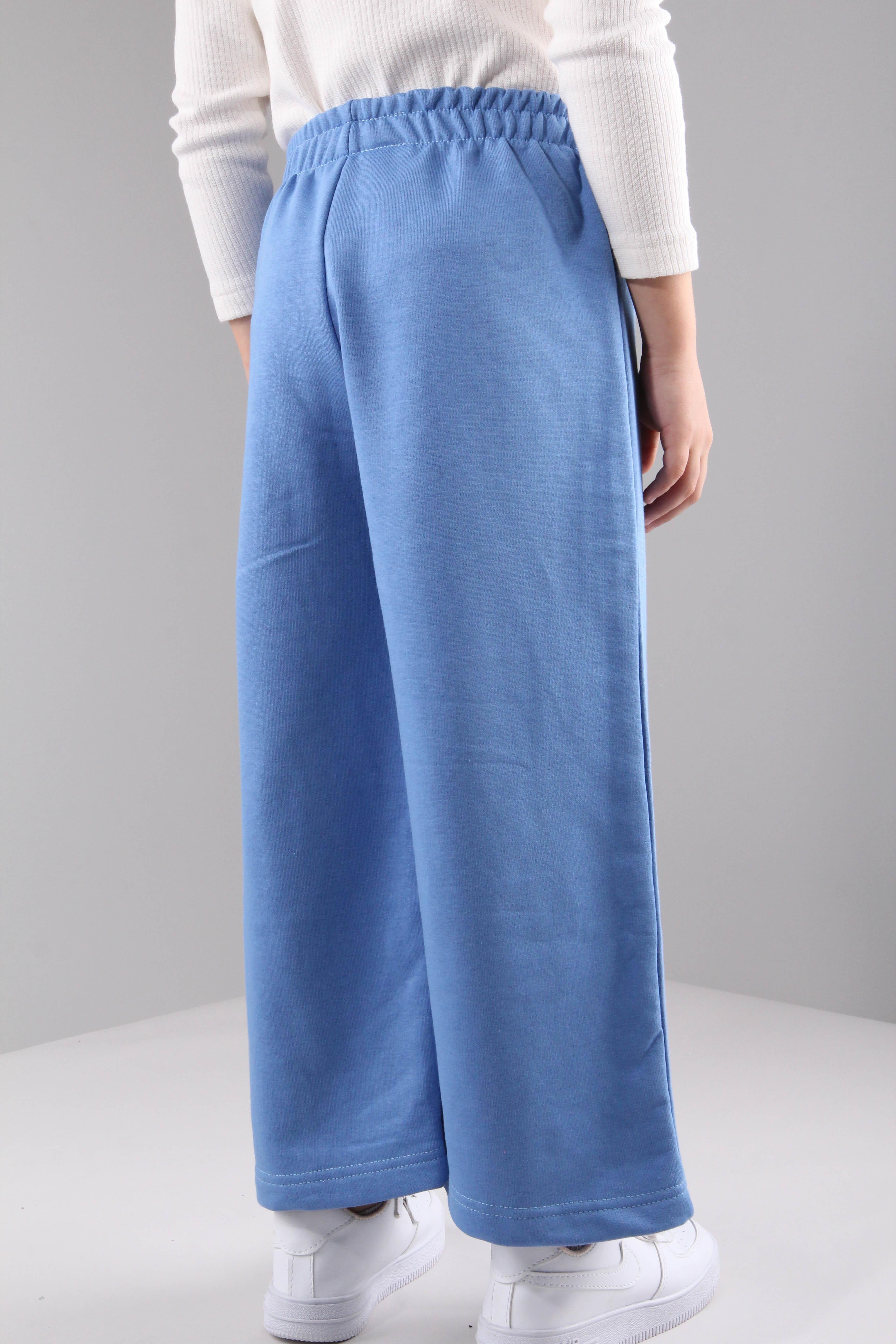 Geniş Kesim Rahat Kız Çocuk Eşofman Altı Mavi - Perendi