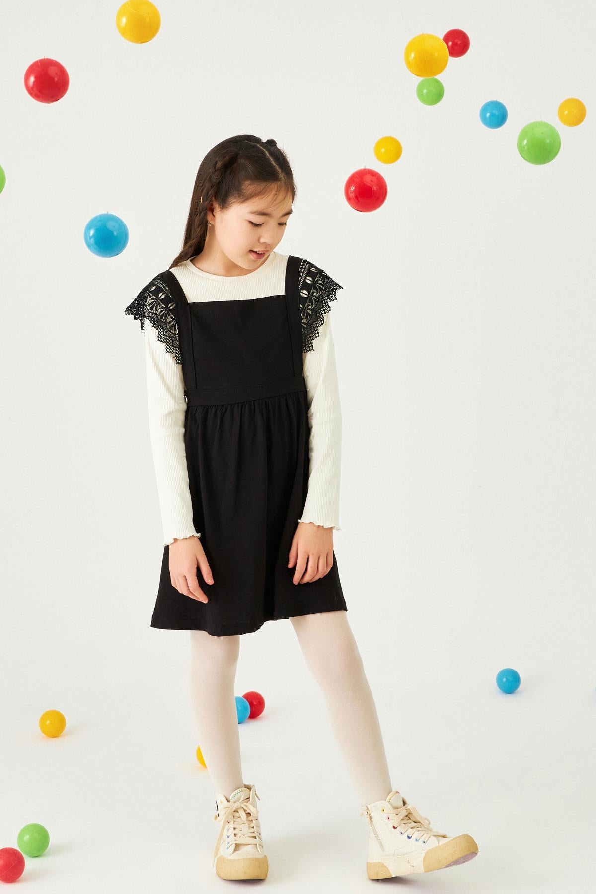 Güpür Detaylı Sade Penye Kız Çocuk Jile Elbise