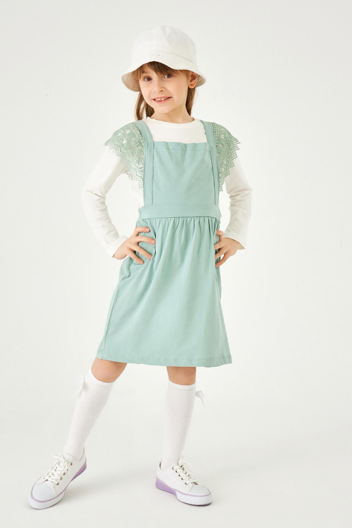 Güpür Detaylı Sade Penye Kız Çocuk Jile Elbise