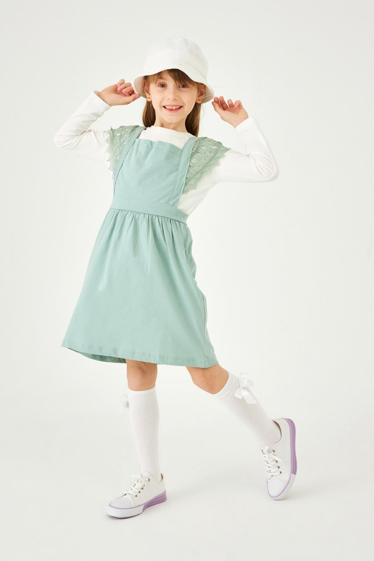 Güpür Detaylı Sade Penye Kız Çocuk Jile Elbise