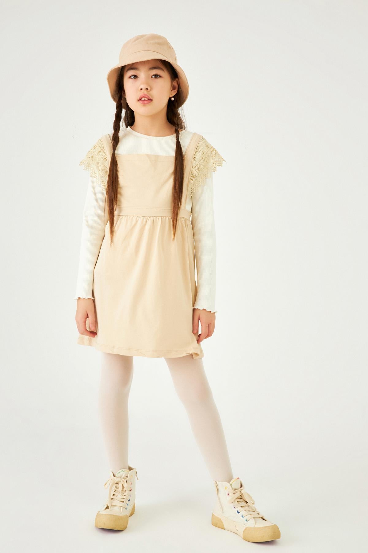 Güpür Detaylı Sade Penye Kız Çocuk Jile Elbise