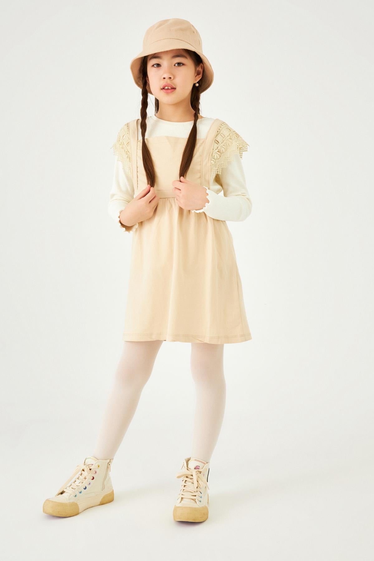 Güpür Detaylı Sade Penye Kız Çocuk Jile Elbise