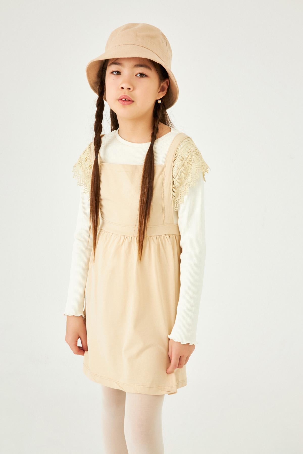 Güpür Detaylı Sade Penye Kız Çocuk Jile Elbise