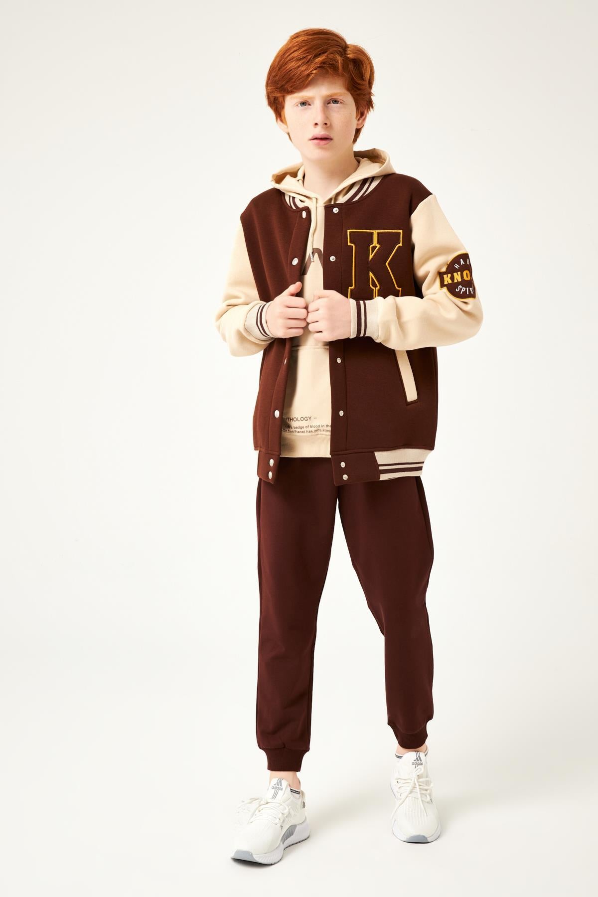 K Nakış Detaylı Erkek Çocuk Kolej Ceket