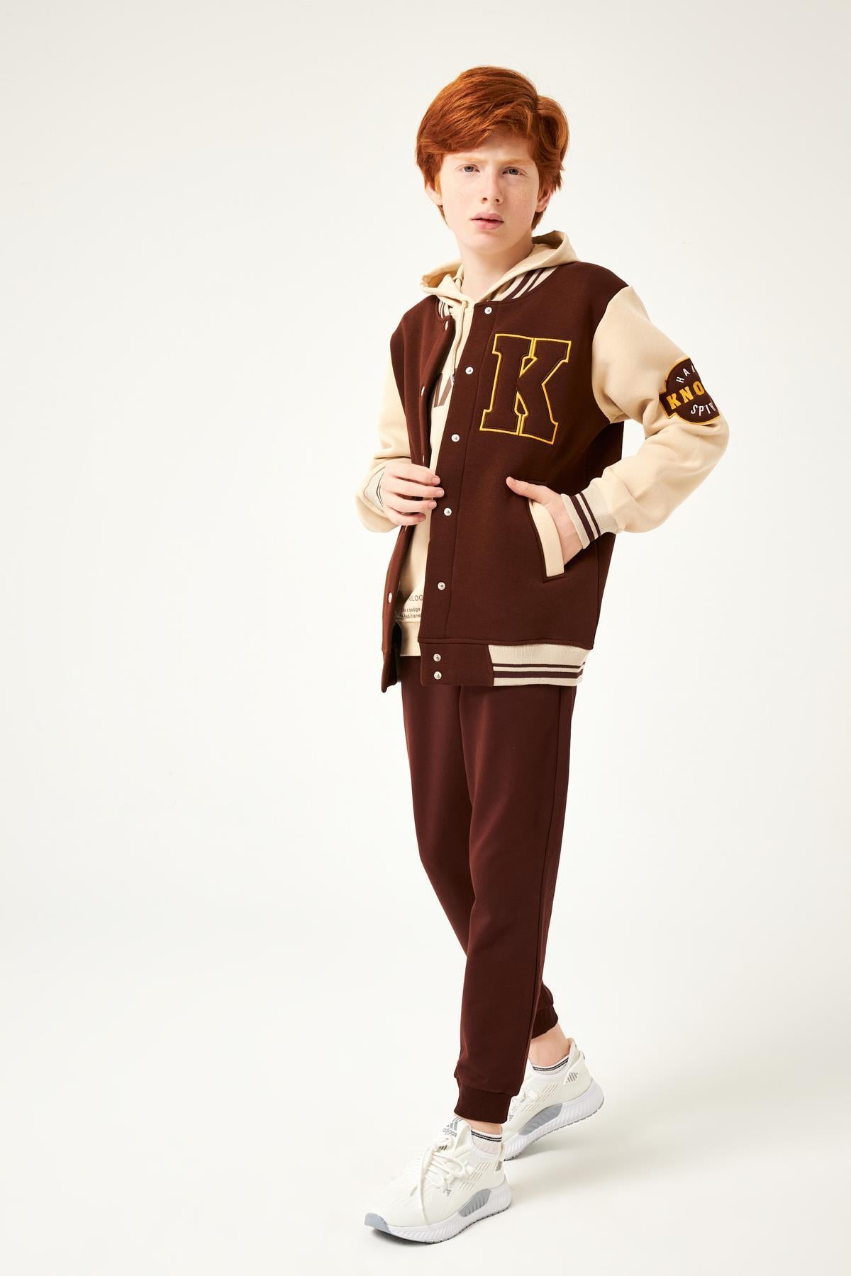 K Nakış Detaylı Erkek Çocuk Kolej Ceket