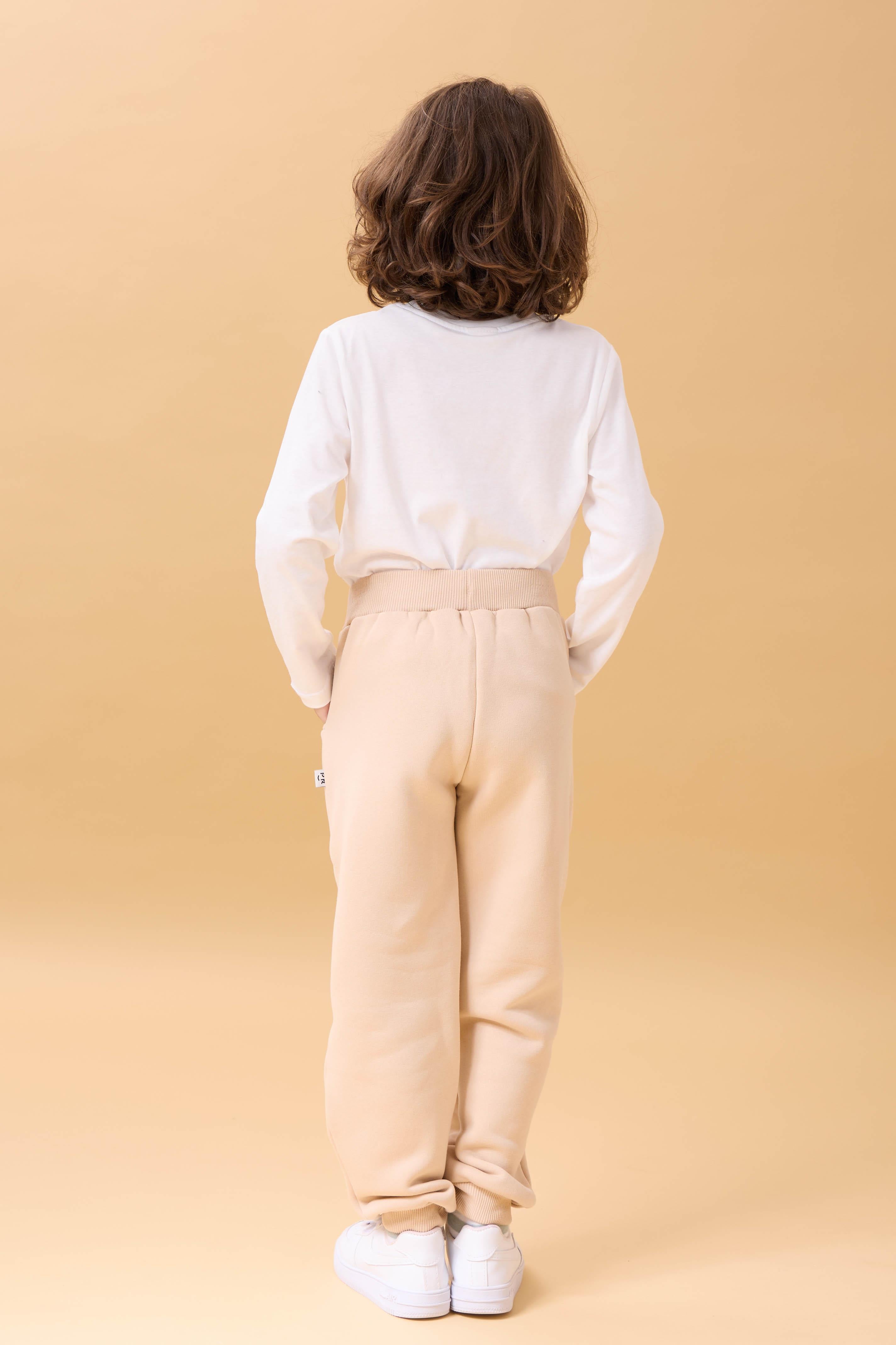 Kalın Jogger Cepli Unisex Çocuk Eşofman Altı Bej