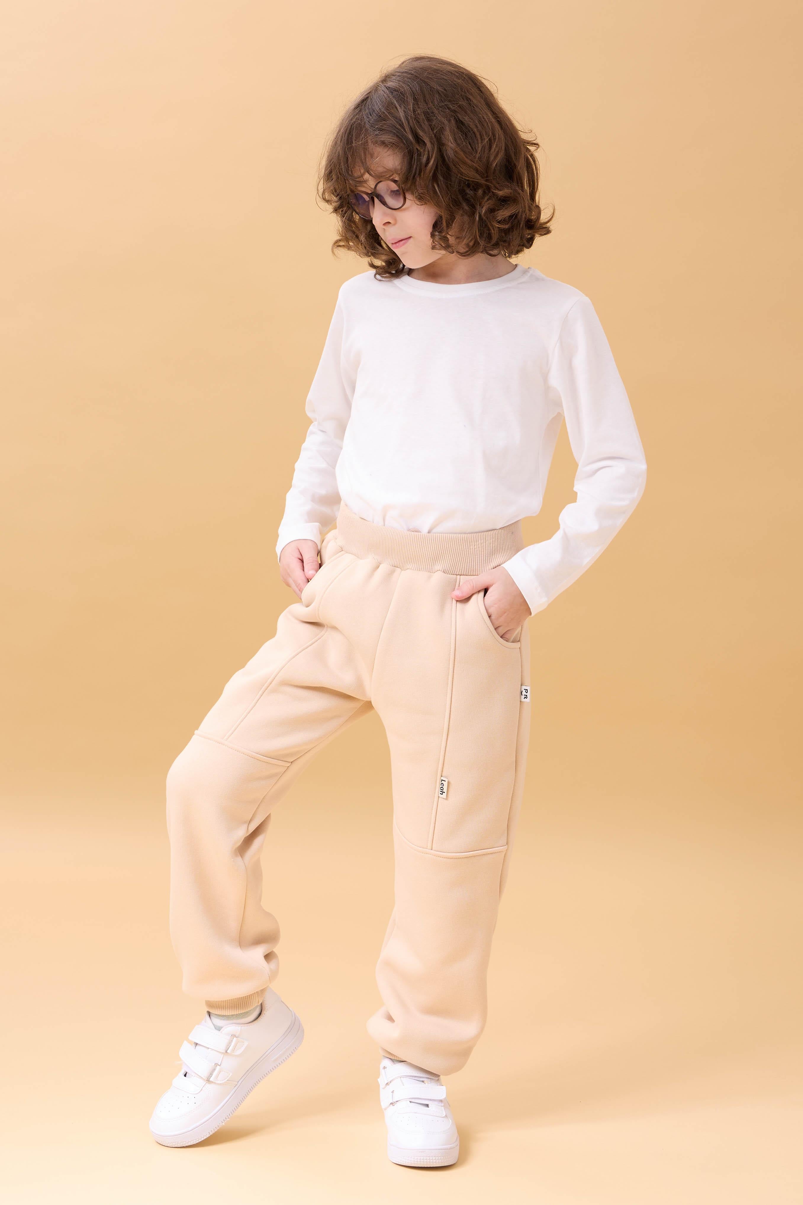 Kalın Jogger Cepli Unisex Çocuk Eşofman Altı Bej