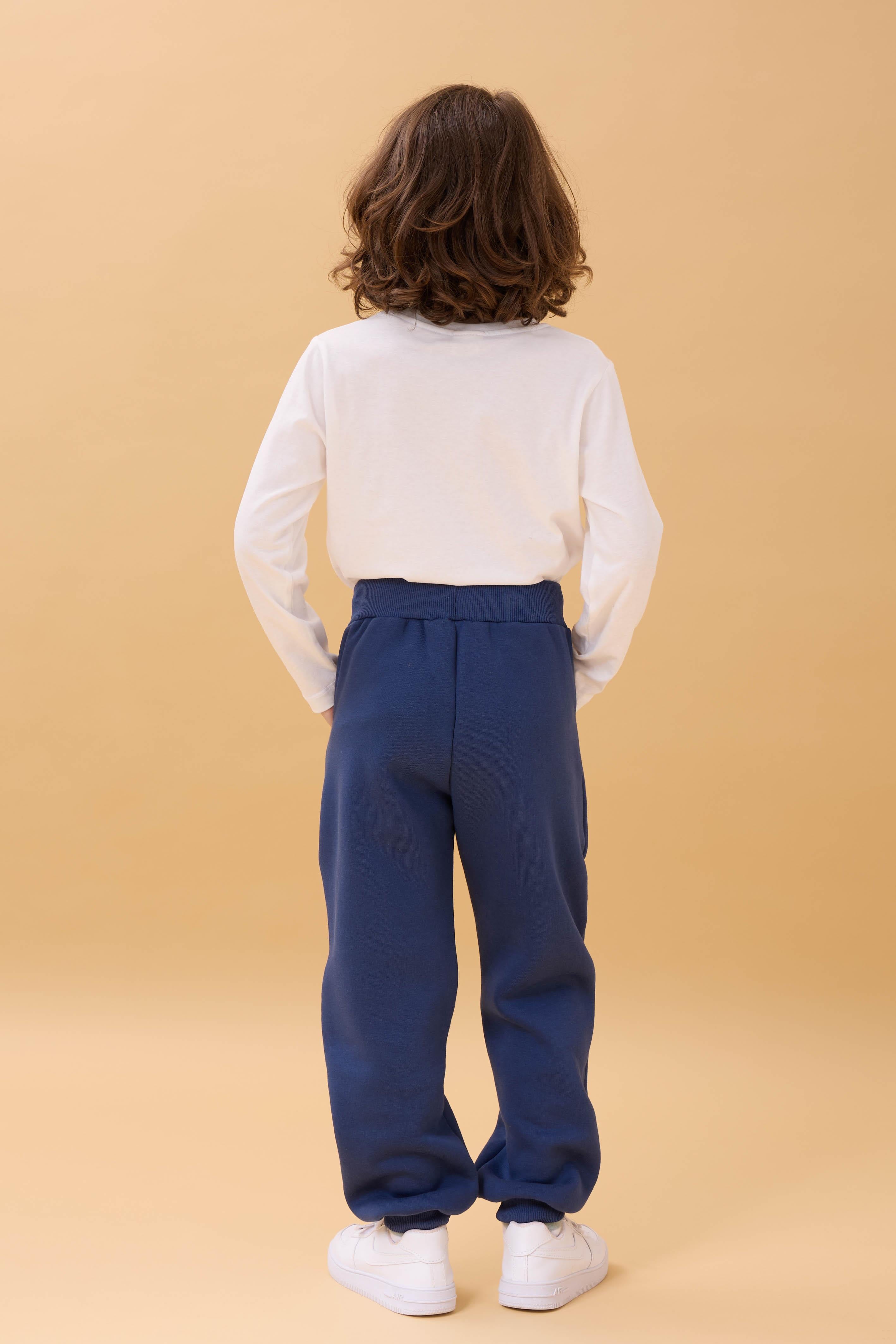 Kalın Jogger Cepli Unisex Çocuk Eşofman Altı İndigo